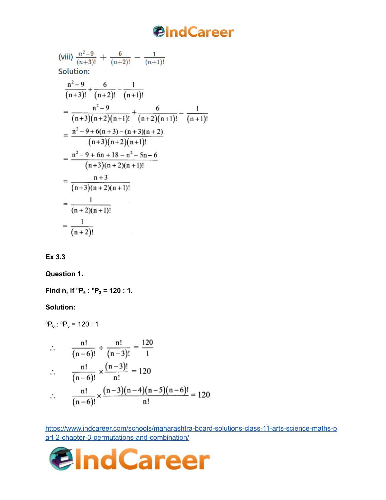 Maharashtra Board Solutions Class 11-Arts & Science Maths (Part 2): Chapter 3- Permutations and Combination - Page 31