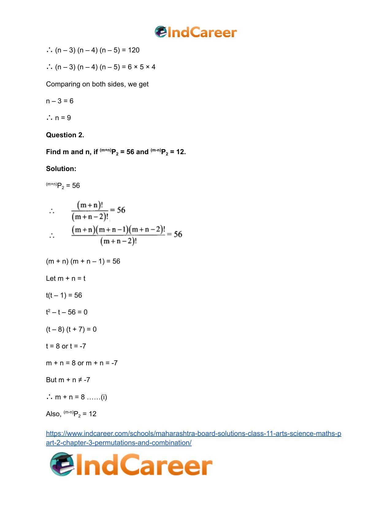Maharashtra Board Solutions Class 11-Arts & Science Maths (Part 2): Chapter 3- Permutations and Combination - Page 32