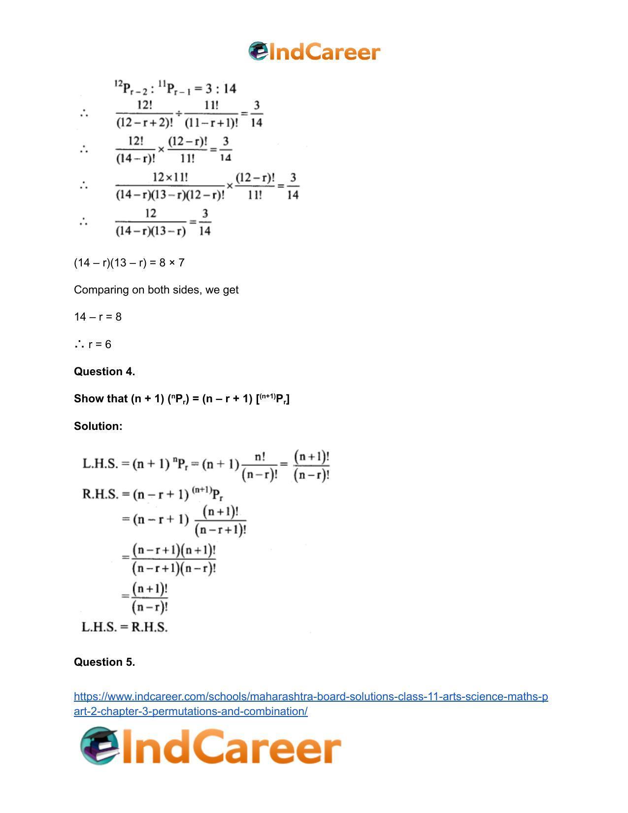 Maharashtra Board Solutions Class 11-Arts & Science Maths (Part 2): Chapter 3- Permutations and Combination - Page 34