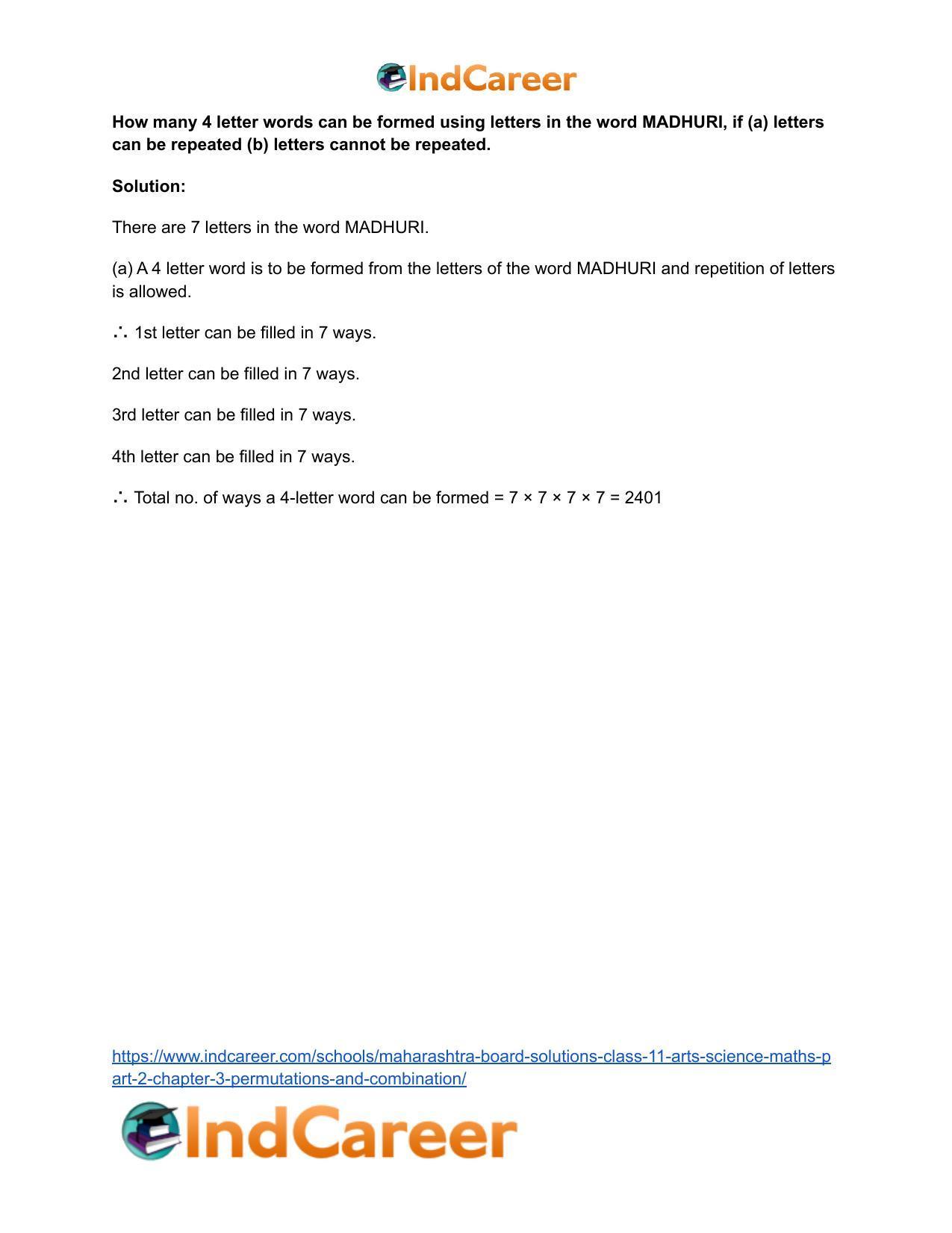Maharashtra Board Solutions Class 11-Arts & Science Maths (Part 2): Chapter 3- Permutations and Combination - Page 35