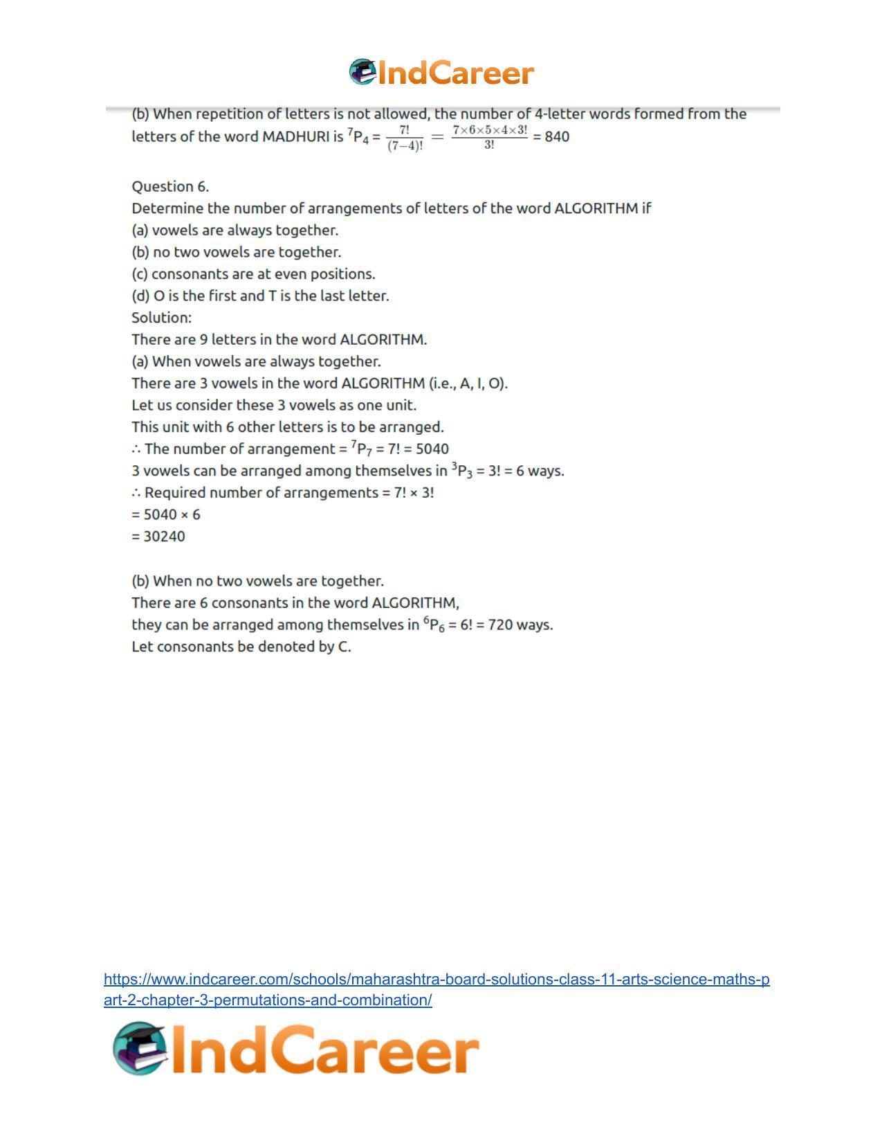 Maharashtra Board Solutions Class 11-Arts & Science Maths (Part 2): Chapter 3- Permutations and Combination - Page 36