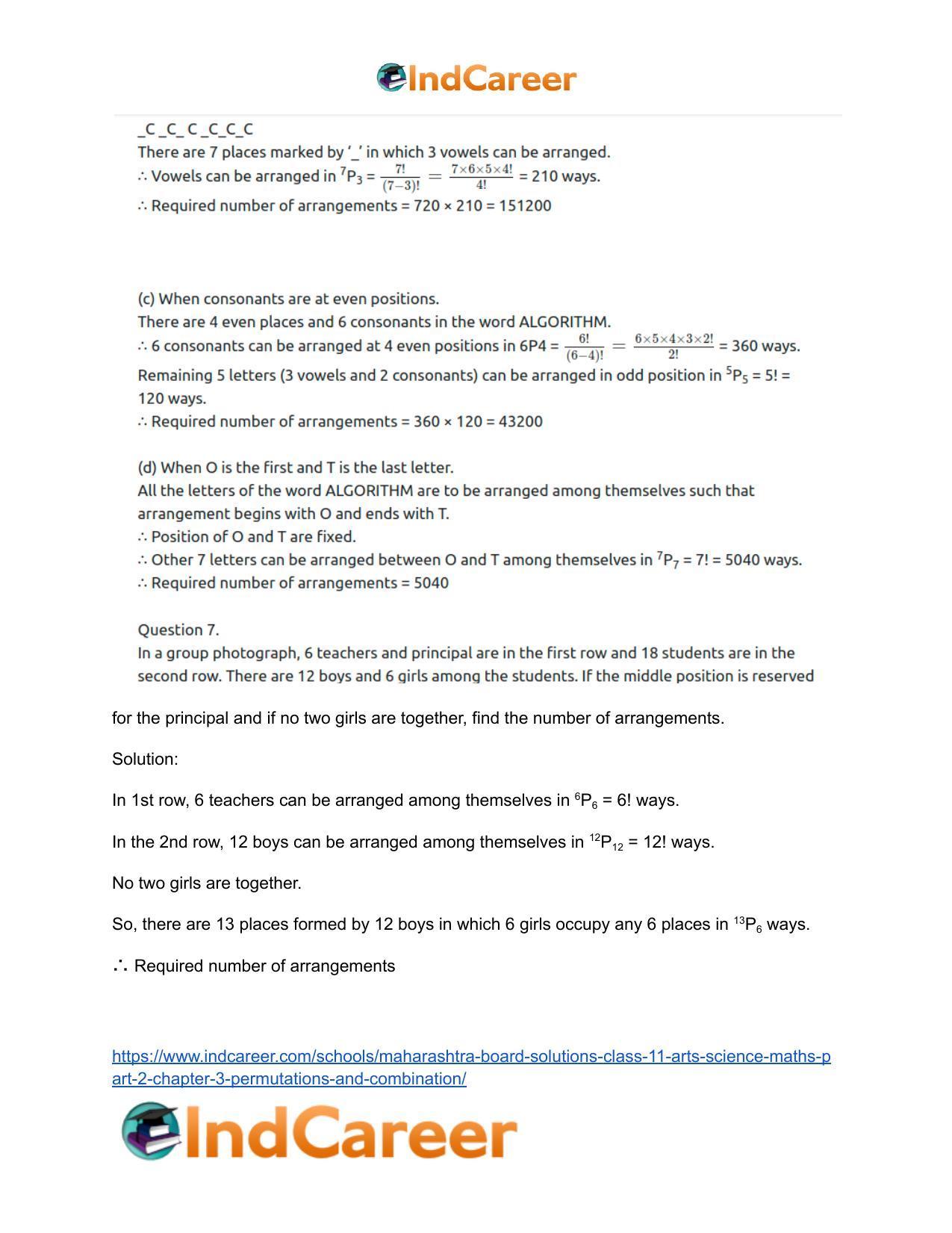 Maharashtra Board Solutions Class 11-Arts & Science Maths (Part 2): Chapter 3- Permutations and Combination - Page 37