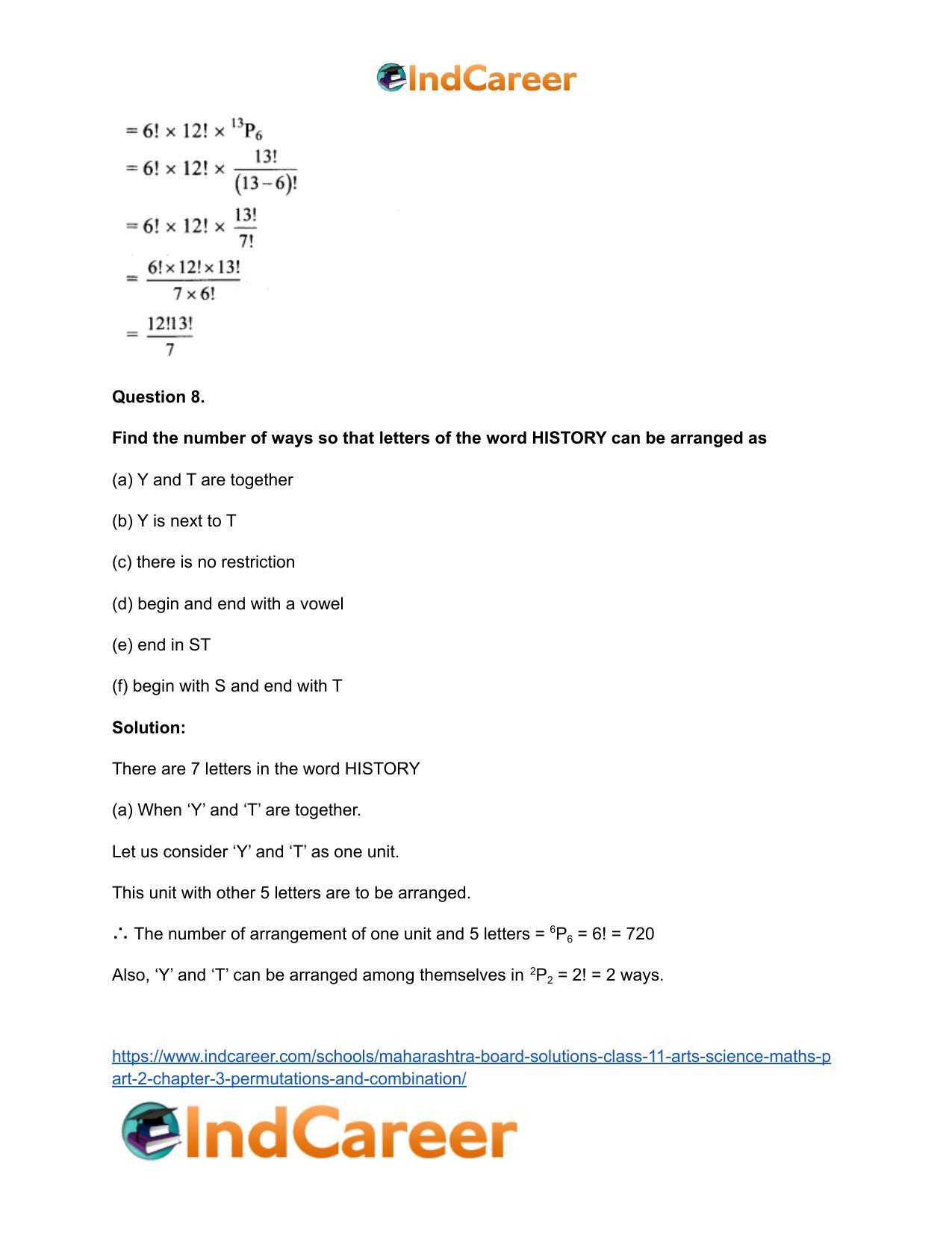Maharashtra Board Solutions Class 11-Arts & Science Maths (Part 2): Chapter 3- Permutations and Combination - Page 38