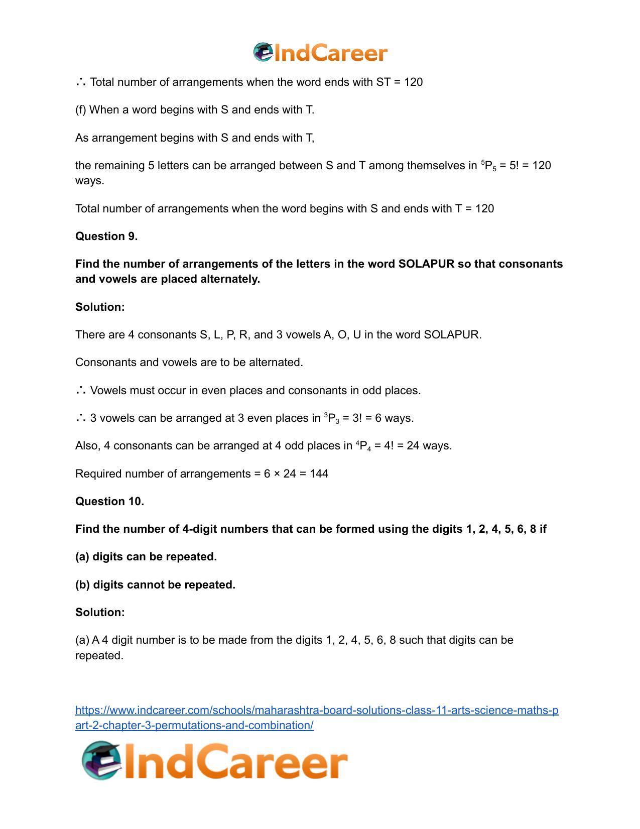 Maharashtra Board Solutions Class 11-Arts & Science Maths (Part 2): Chapter 3- Permutations and Combination - Page 40