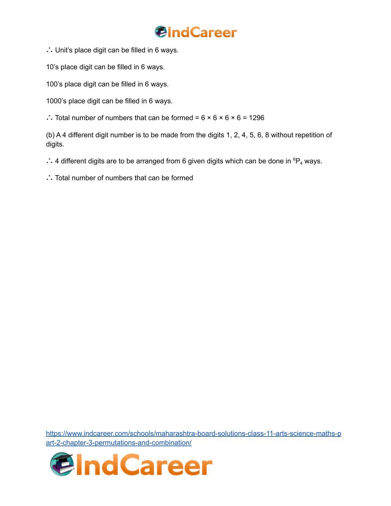 Maharashtra Board Solutions Class 11-Arts & Science Maths (Part 2): Chapter 3- Permutations and Combination - Page 41