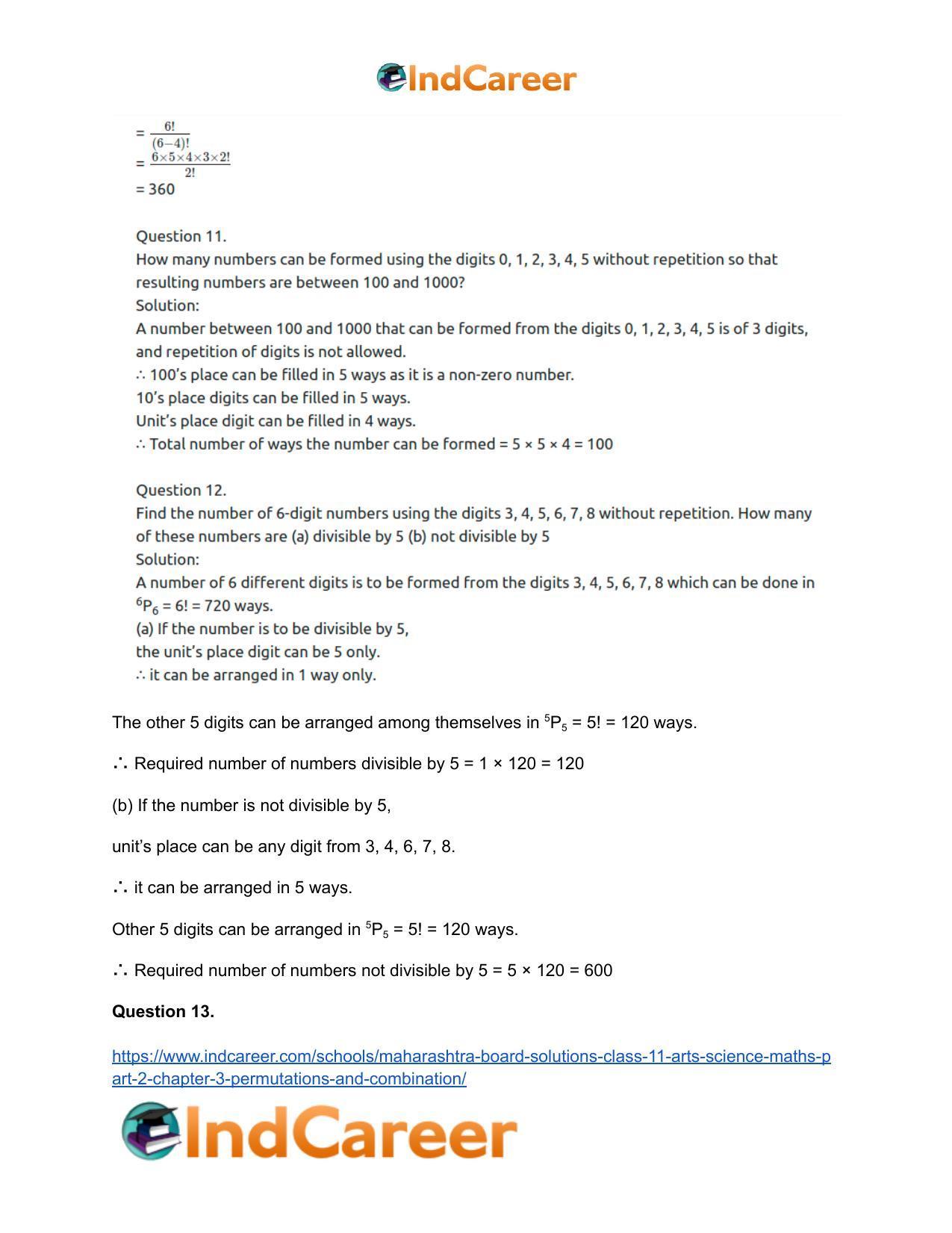 Maharashtra Board Solutions Class 11-Arts & Science Maths (Part 2): Chapter 3- Permutations and Combination - Page 42