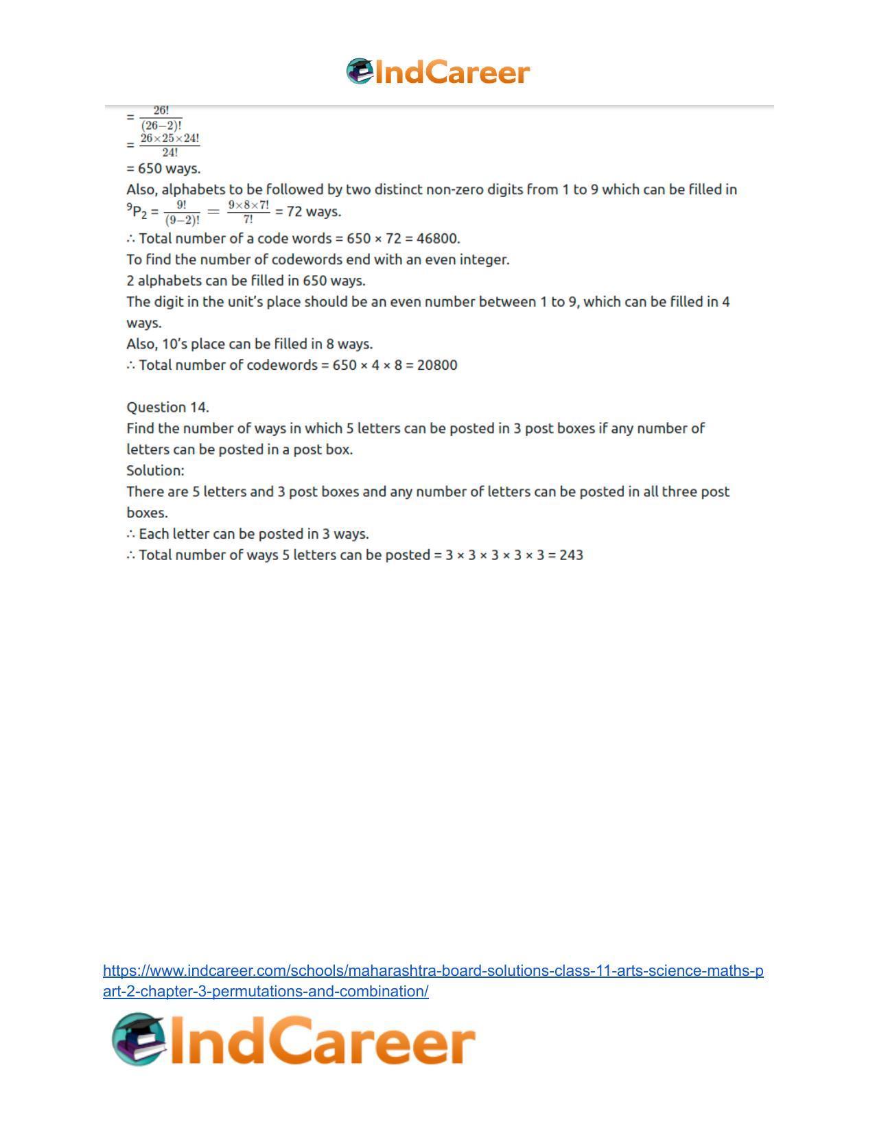 Maharashtra Board Solutions Class 11-Arts & Science Maths (Part 2): Chapter 3- Permutations and Combination - Page 44