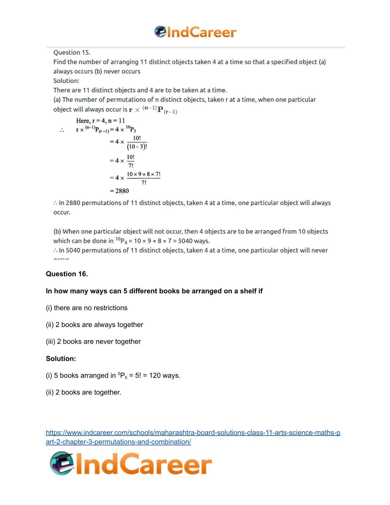 Maharashtra Board Solutions Class 11-Arts & Science Maths (Part 2): Chapter 3- Permutations and Combination - Page 45