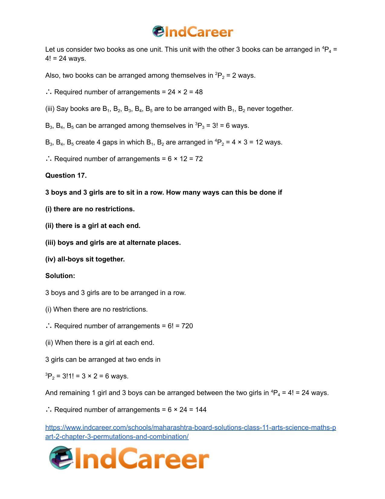 Maharashtra Board Solutions Class 11-Arts & Science Maths (Part 2): Chapter 3- Permutations and Combination - Page 46
