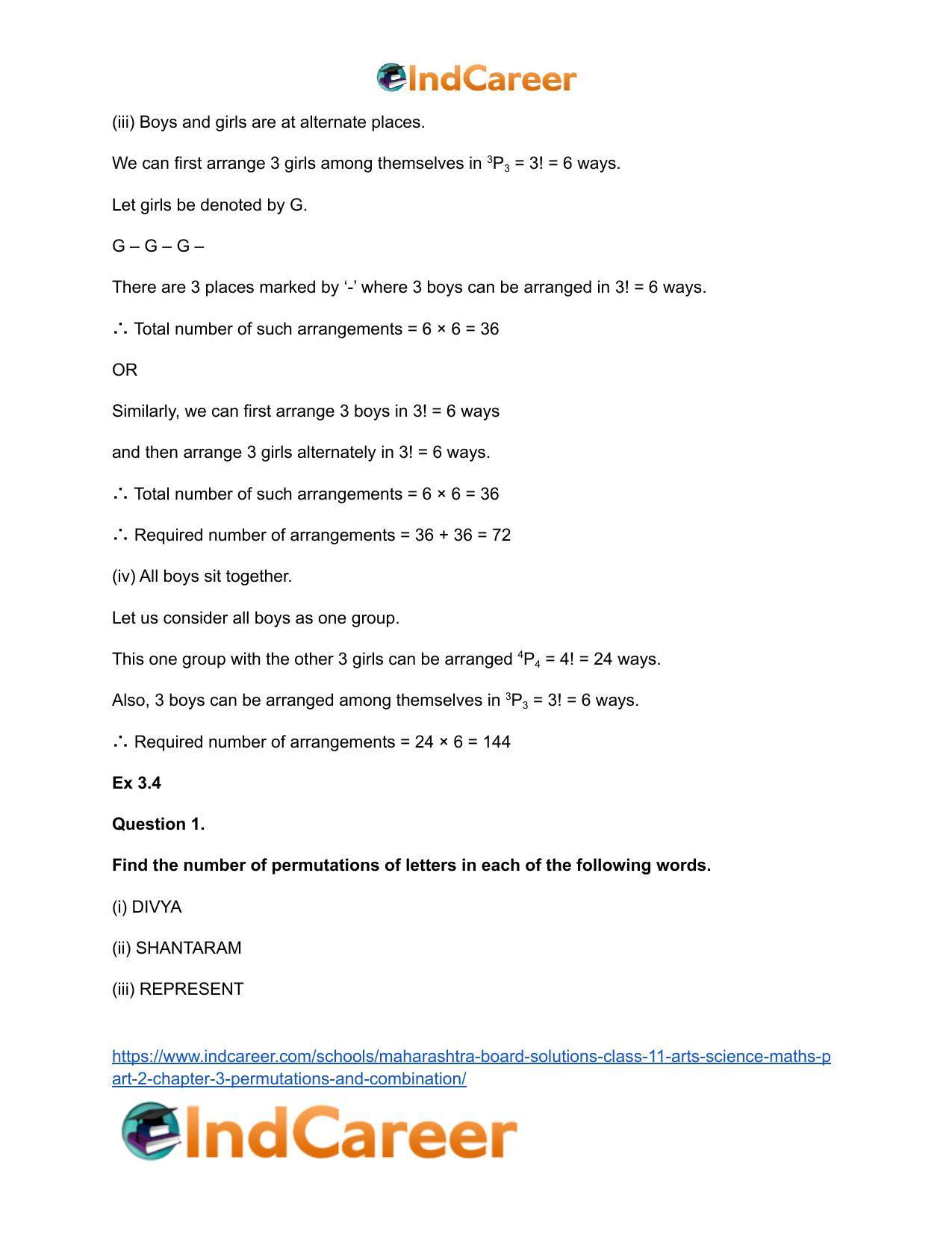Maharashtra Board Solutions Class 11-Arts & Science Maths (Part 2): Chapter 3- Permutations and Combination - Page 47
