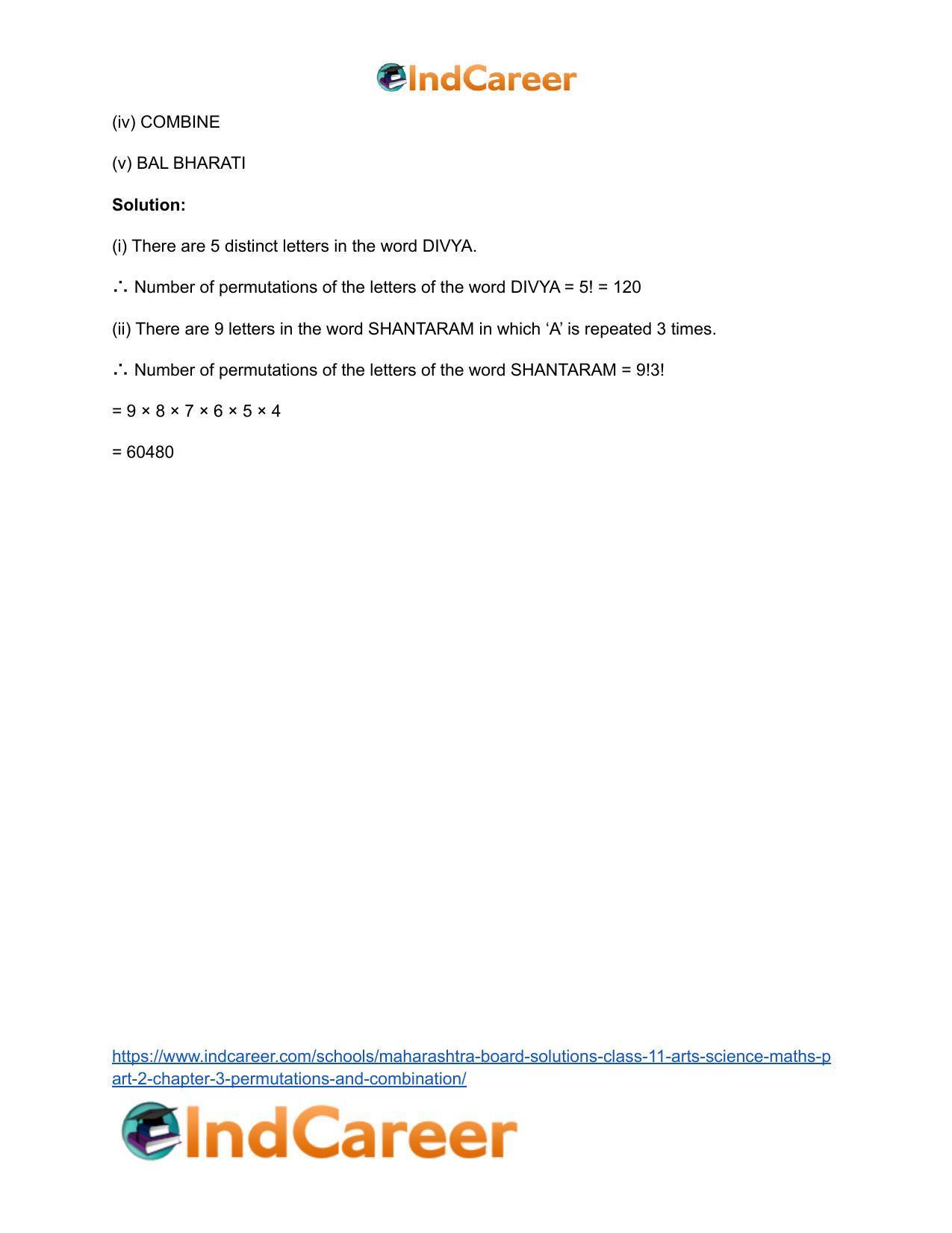 Maharashtra Board Solutions Class 11-Arts & Science Maths (Part 2): Chapter 3- Permutations and Combination - Page 48
