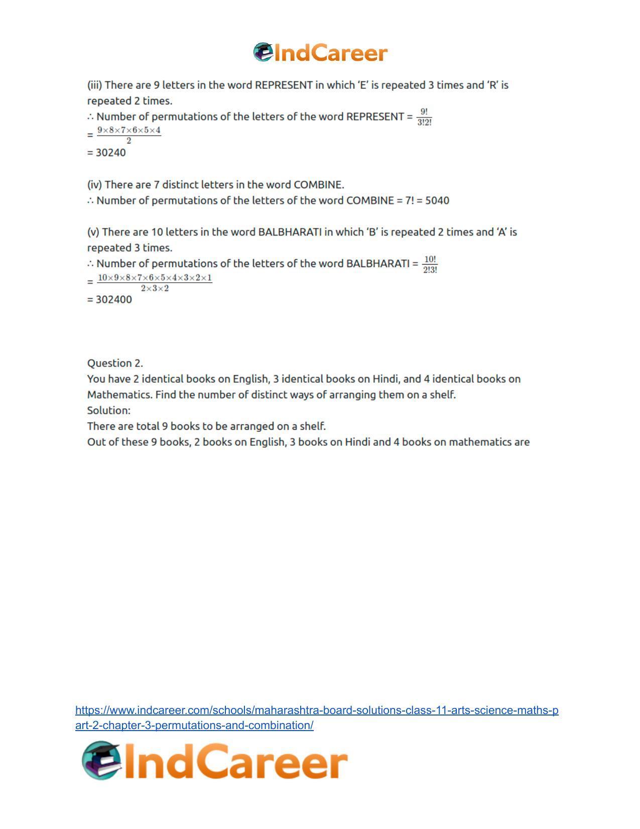 Maharashtra Board Solutions Class 11-Arts & Science Maths (Part 2): Chapter 3- Permutations and Combination - Page 49