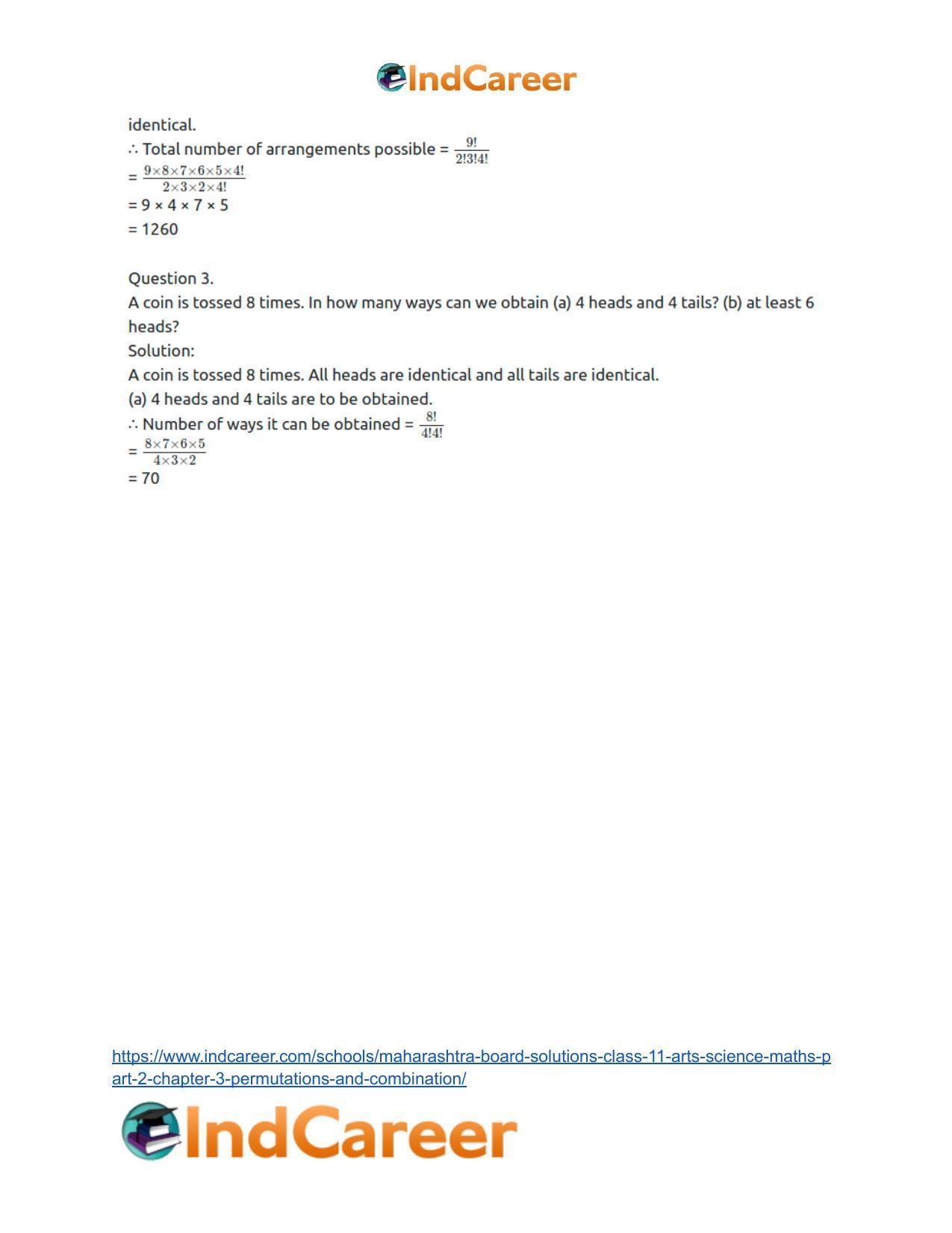 Maharashtra Board Solutions Class 11-Arts & Science Maths (Part 2): Chapter 3- Permutations and Combination - Page 50