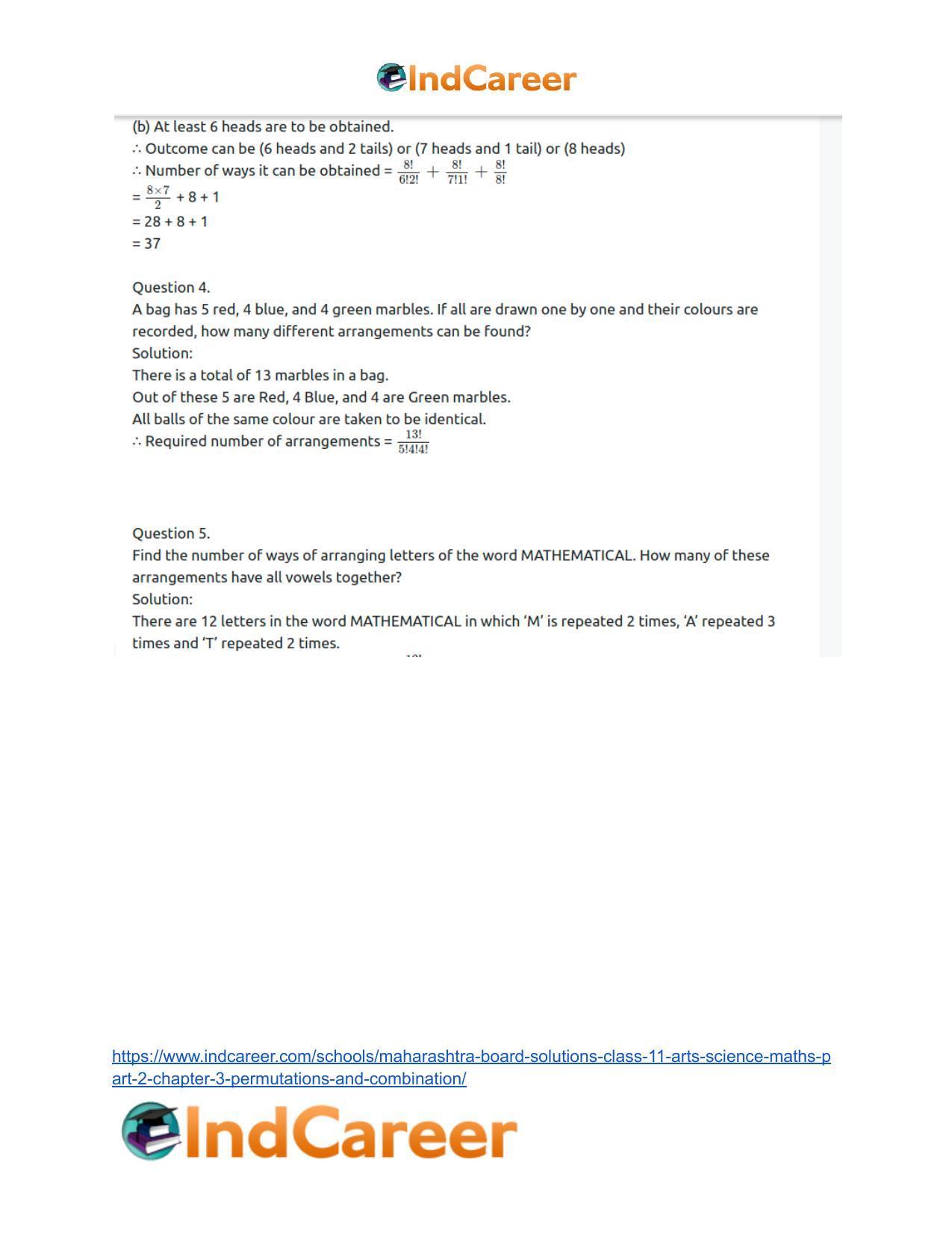 Maharashtra Board Solutions Class 11-Arts & Science Maths (Part 2): Chapter 3- Permutations and Combination - Page 51