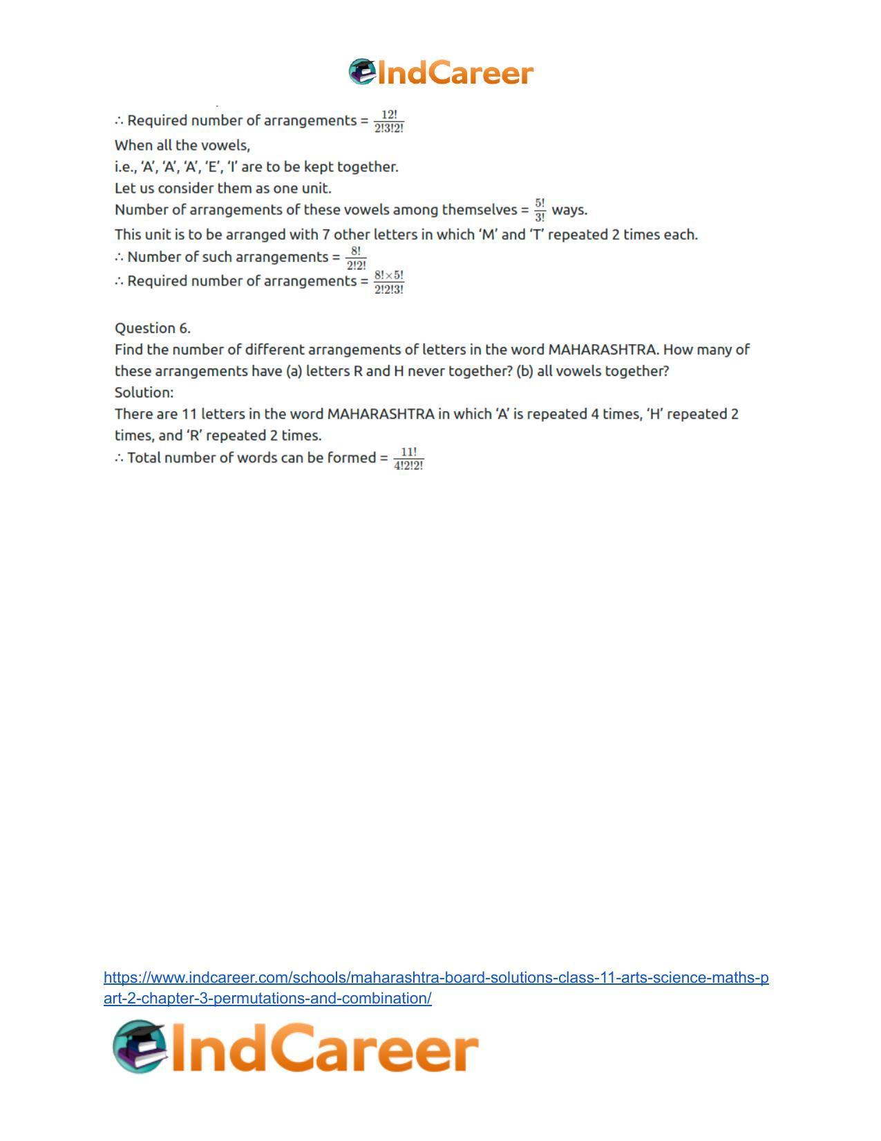 Maharashtra Board Solutions Class 11-Arts & Science Maths (Part 2): Chapter 3- Permutations and Combination - Page 52