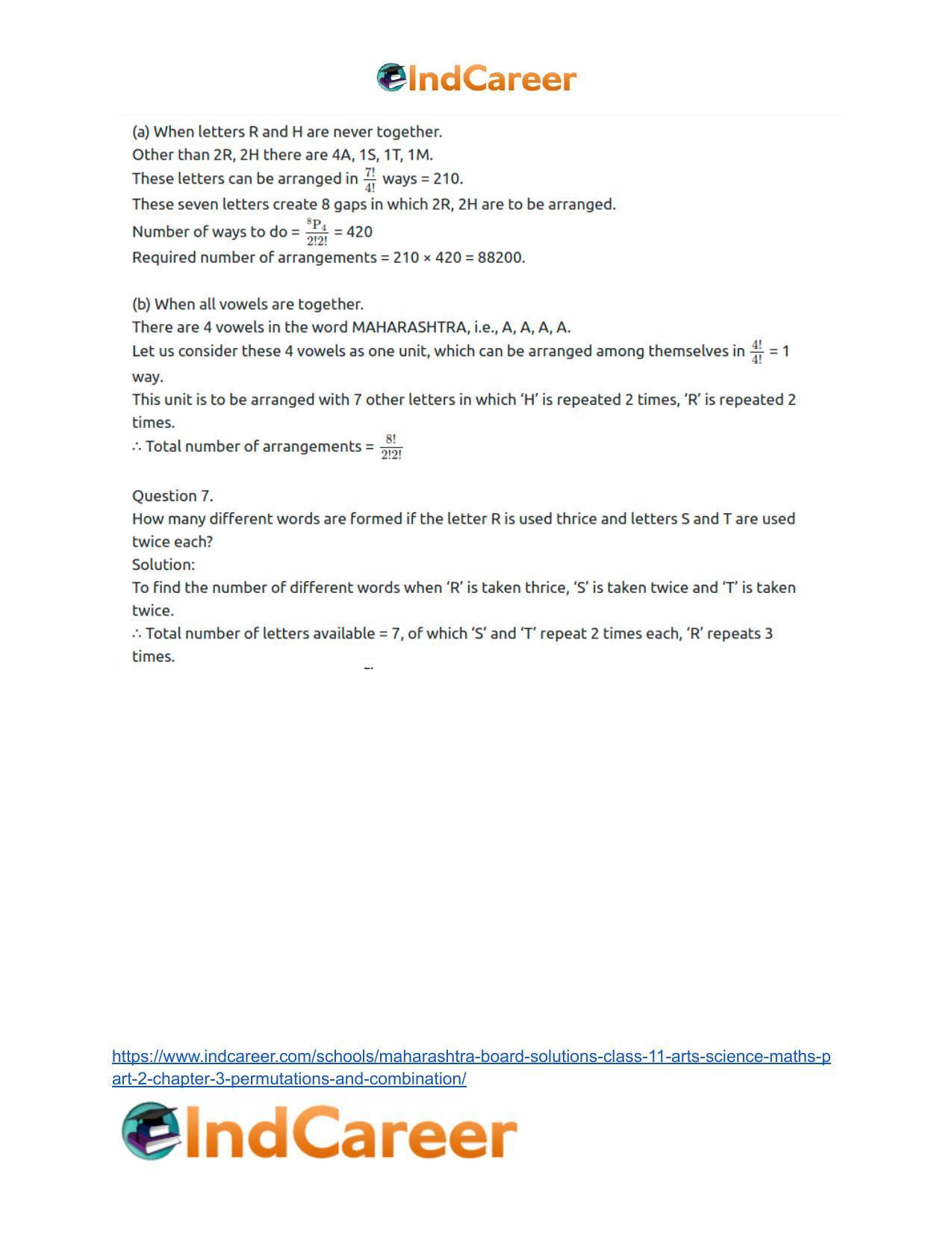 Maharashtra Board Solutions Class 11-Arts & Science Maths (Part 2): Chapter 3- Permutations and Combination - Page 53