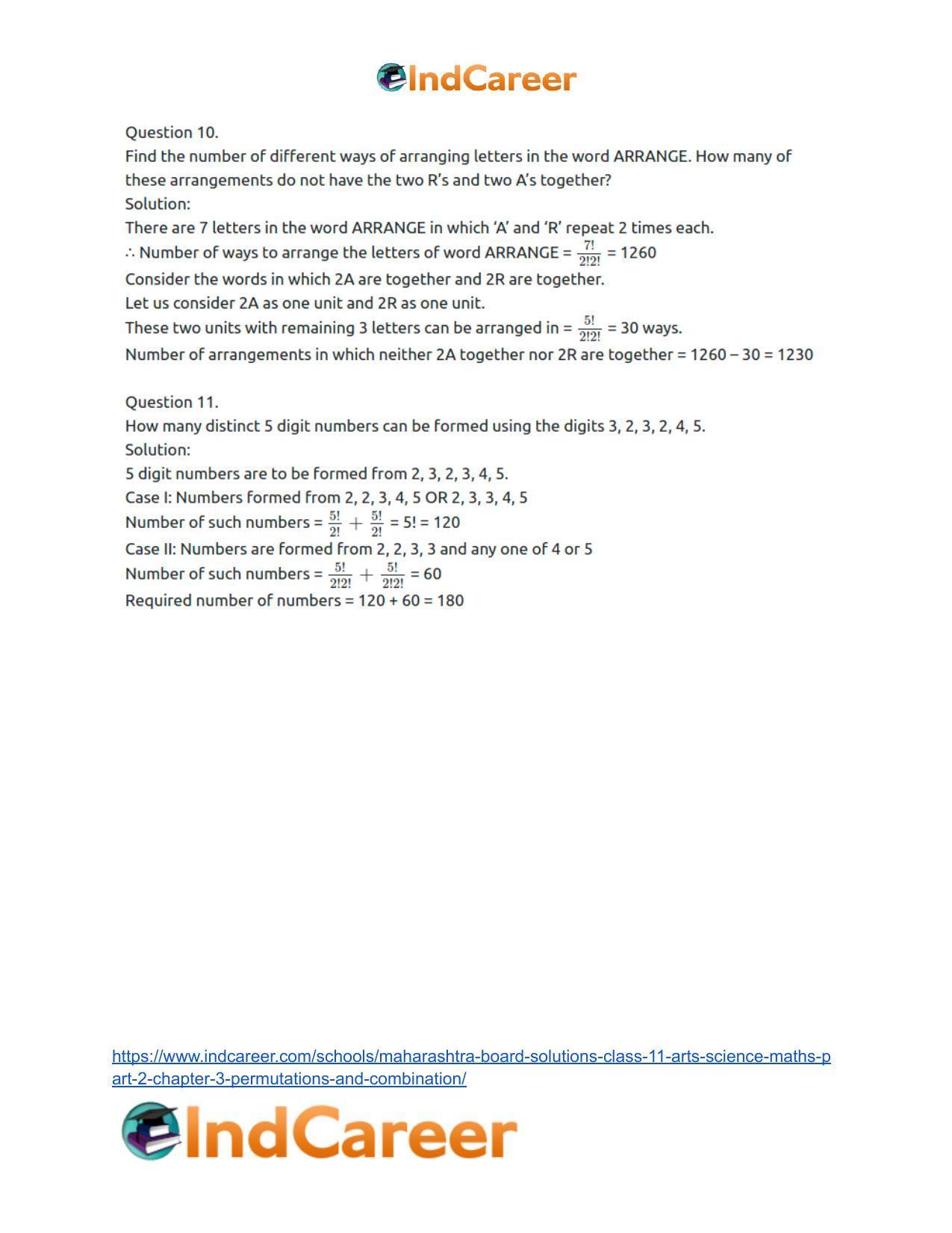 Maharashtra Board Solutions Class 11-Arts & Science Maths (Part 2): Chapter 3- Permutations and Combination - Page 55