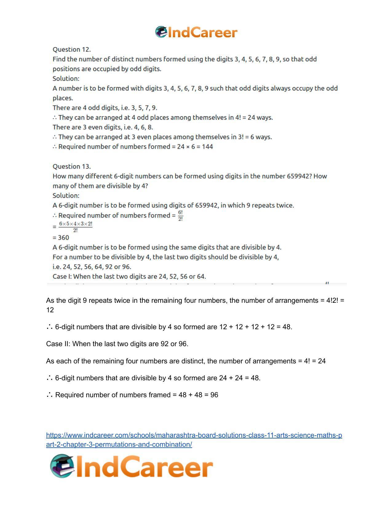 Maharashtra Board Solutions Class 11-Arts & Science Maths (Part 2): Chapter 3- Permutations and Combination - Page 56