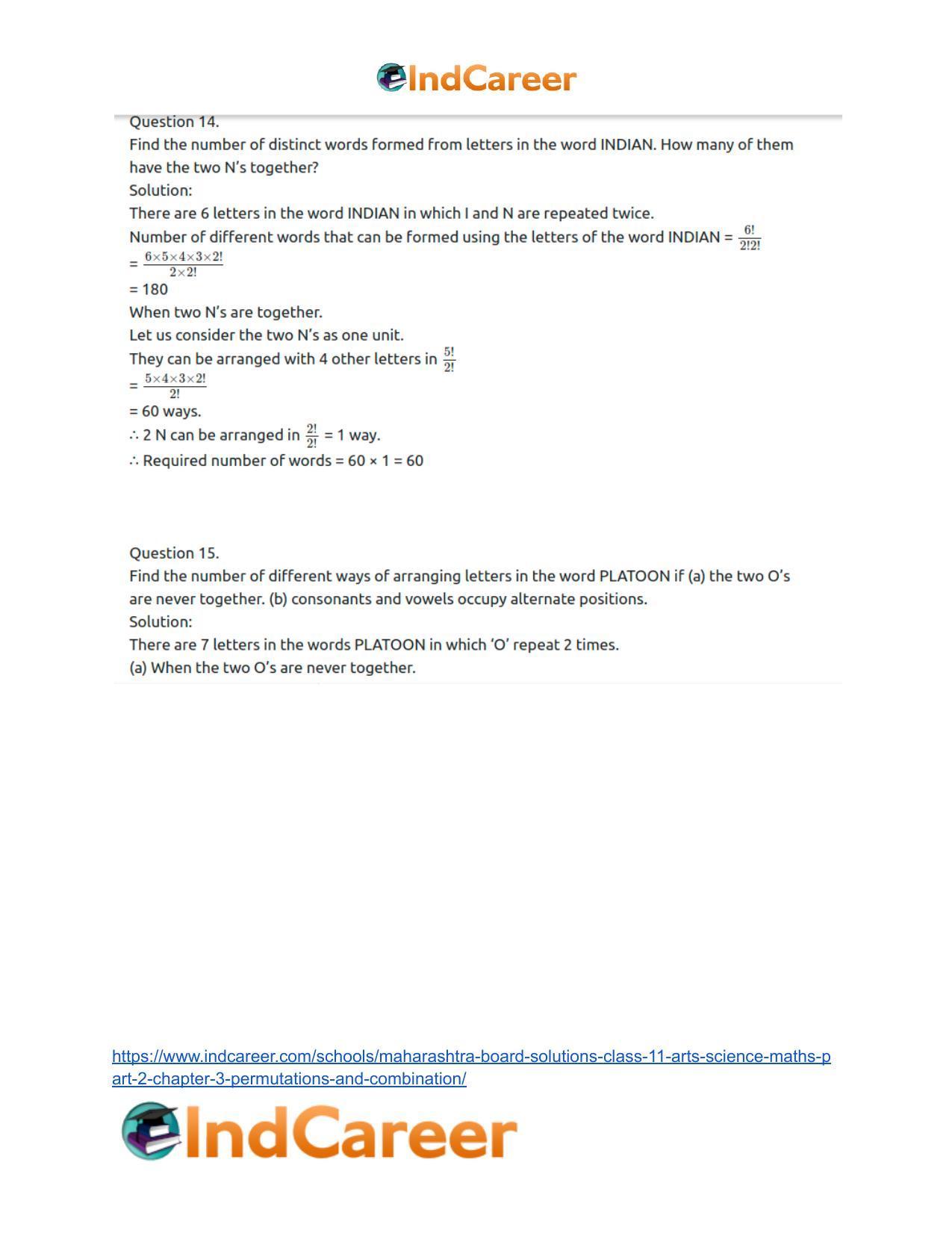 Maharashtra Board Solutions Class 11-Arts & Science Maths (Part 2): Chapter 3- Permutations and Combination - Page 57