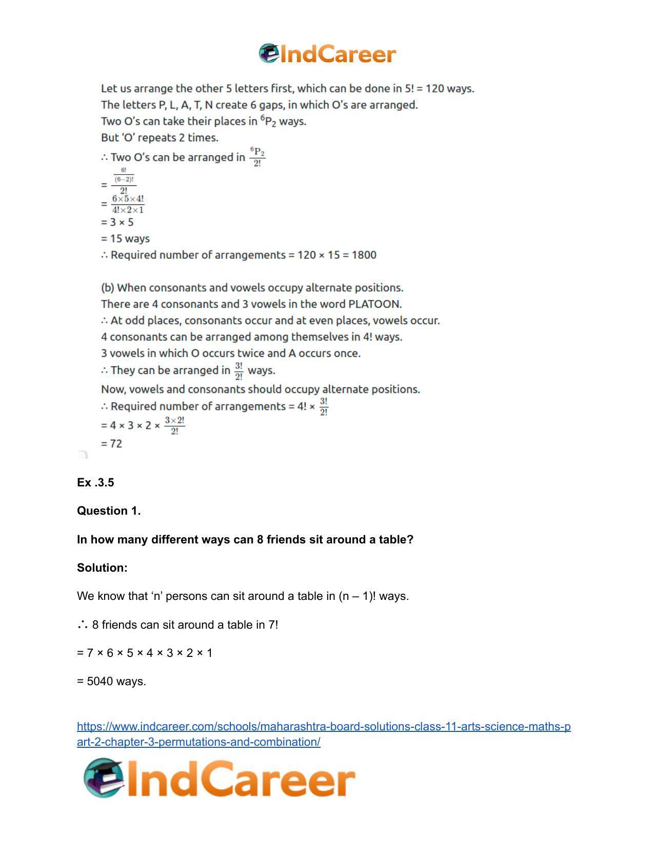 Maharashtra Board Solutions Class 11-Arts & Science Maths (Part 2): Chapter 3- Permutations and Combination - Page 58