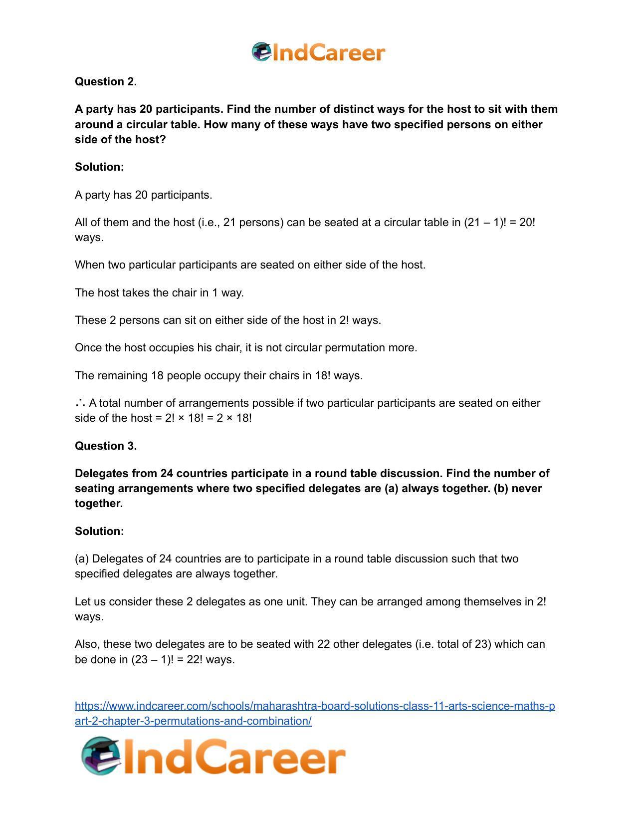 Maharashtra Board Solutions Class 11-Arts & Science Maths (Part 2): Chapter 3- Permutations and Combination - Page 59