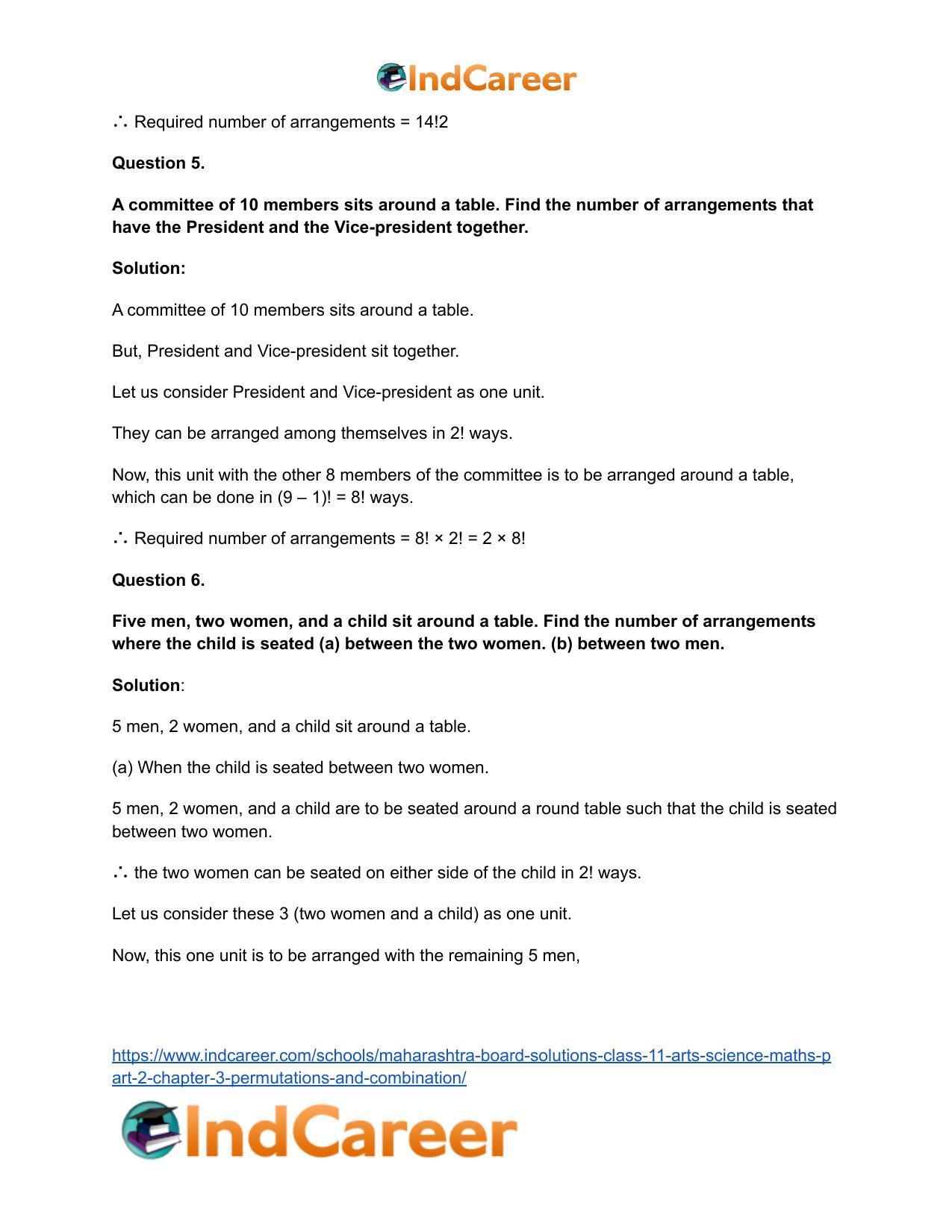 Maharashtra Board Solutions Class 11-Arts & Science Maths (Part 2): Chapter 3- Permutations and Combination - Page 61
