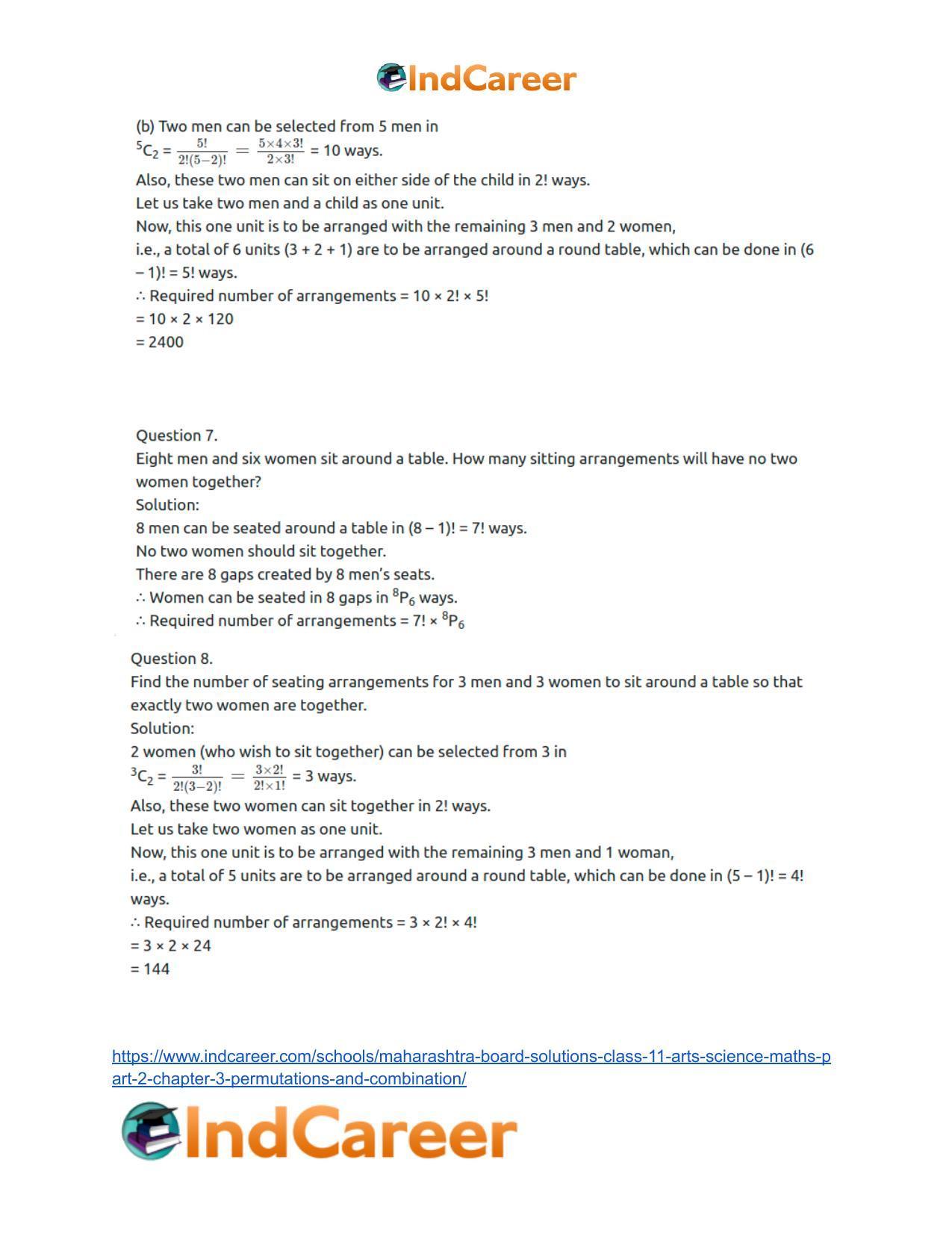 Maharashtra Board Solutions Class 11-Arts & Science Maths (Part 2): Chapter 3- Permutations and Combination - Page 63