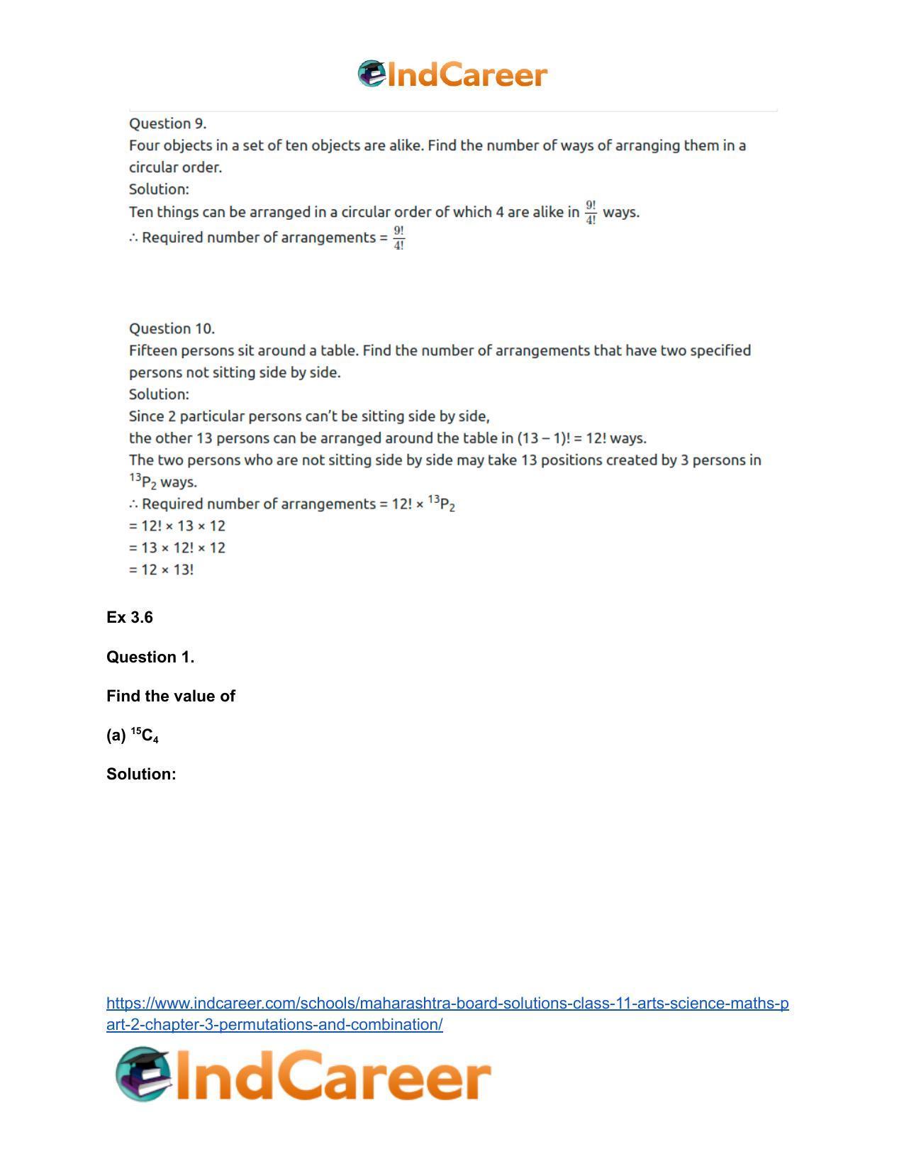 Maharashtra Board Solutions Class 11-Arts & Science Maths (Part 2): Chapter 3- Permutations and Combination - Page 64