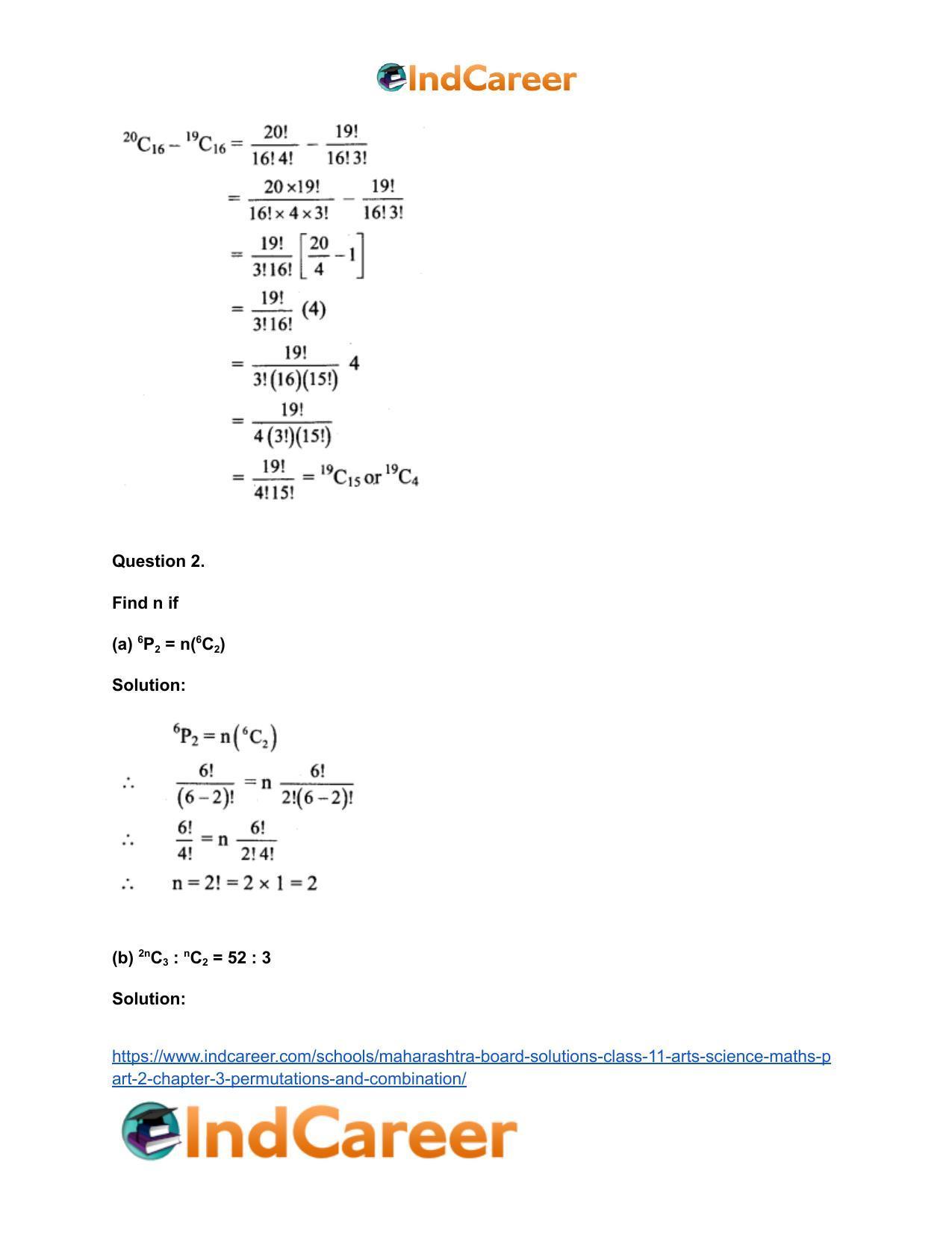Maharashtra Board Solutions Class 11-Arts & Science Maths (Part 2): Chapter 3- Permutations and Combination - Page 66
