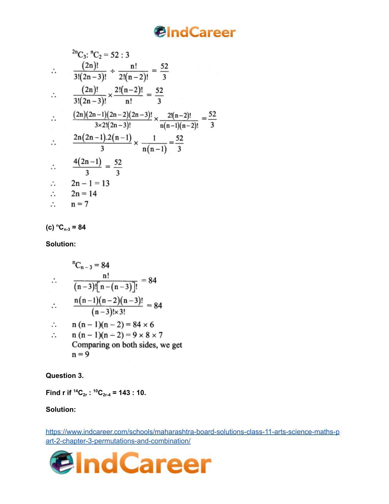 Maharashtra Board Solutions Class 11-Arts & Science Maths (Part 2): Chapter 3- Permutations and Combination - Page 67