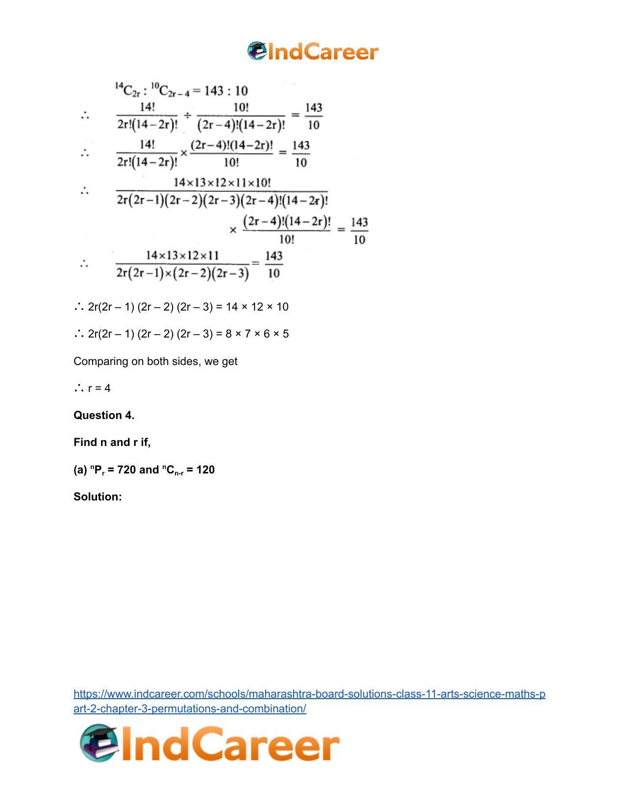 Maharashtra Board Solutions Class 11-Arts & Science Maths (Part 2): Chapter 3- Permutations and Combination - Page 68
