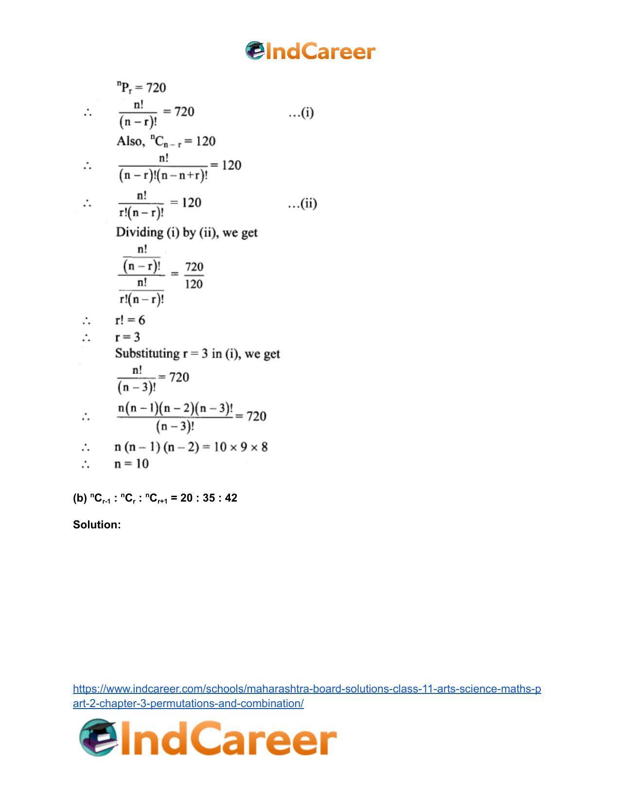 Maharashtra Board Solutions Class 11-Arts & Science Maths (Part 2): Chapter 3- Permutations and Combination - Page 69