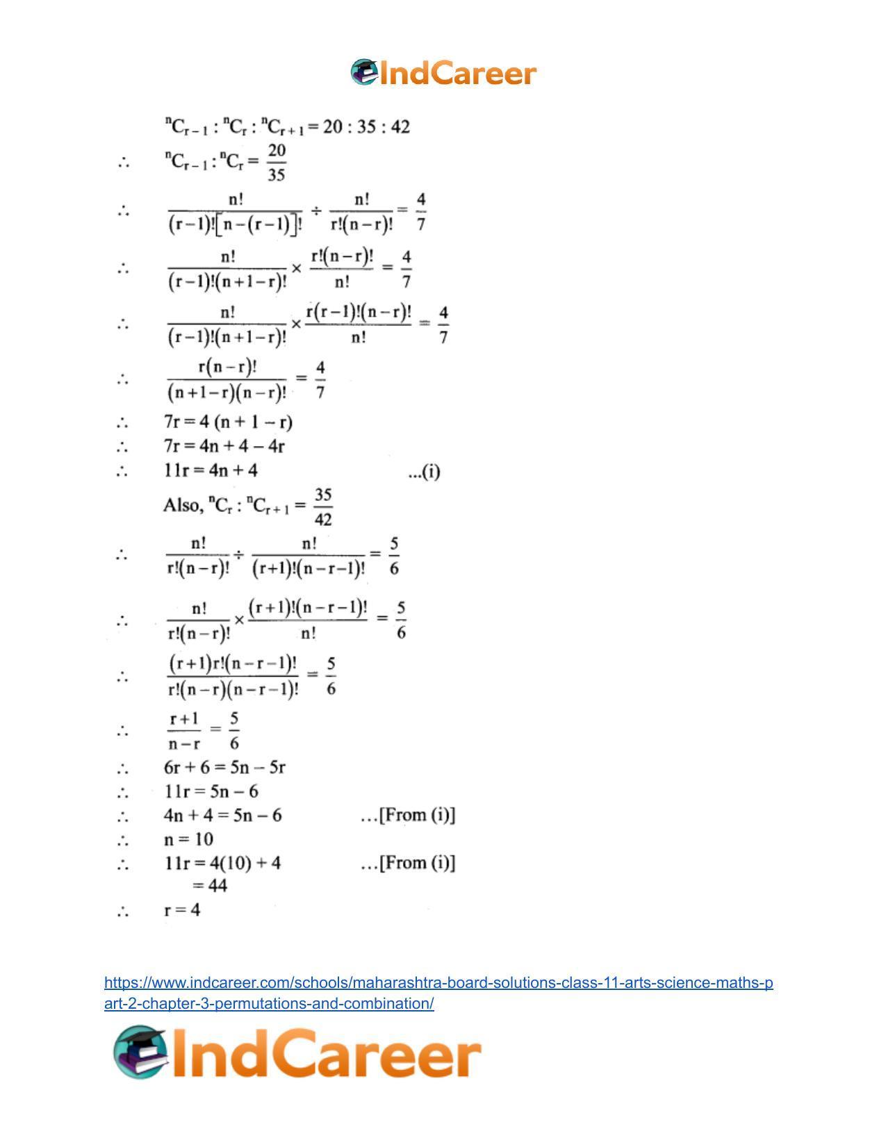 Maharashtra Board Solutions Class 11-Arts & Science Maths (Part 2): Chapter 3- Permutations and Combination - Page 70