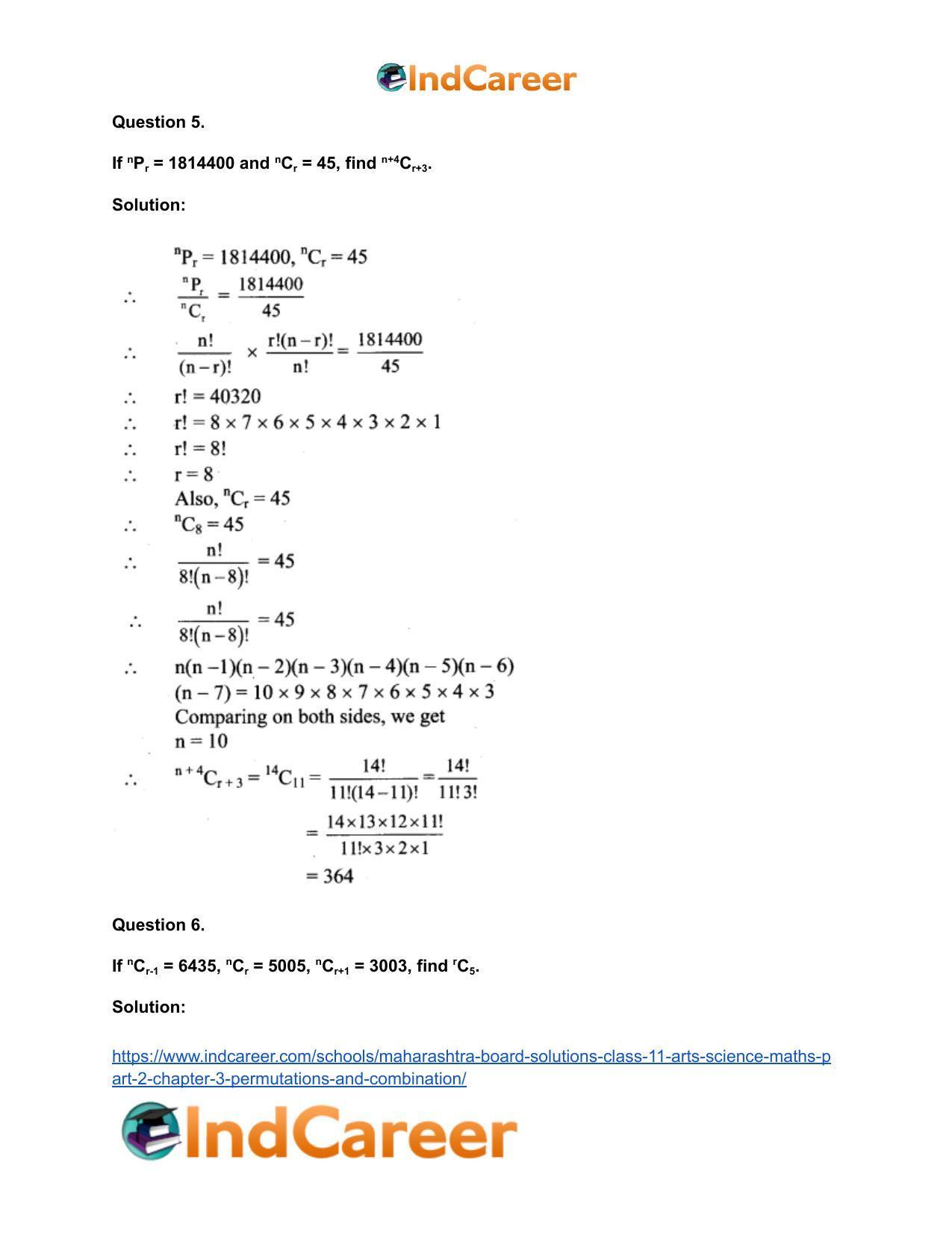 Maharashtra Board Solutions Class 11-Arts & Science Maths (Part 2): Chapter 3- Permutations and Combination - Page 71