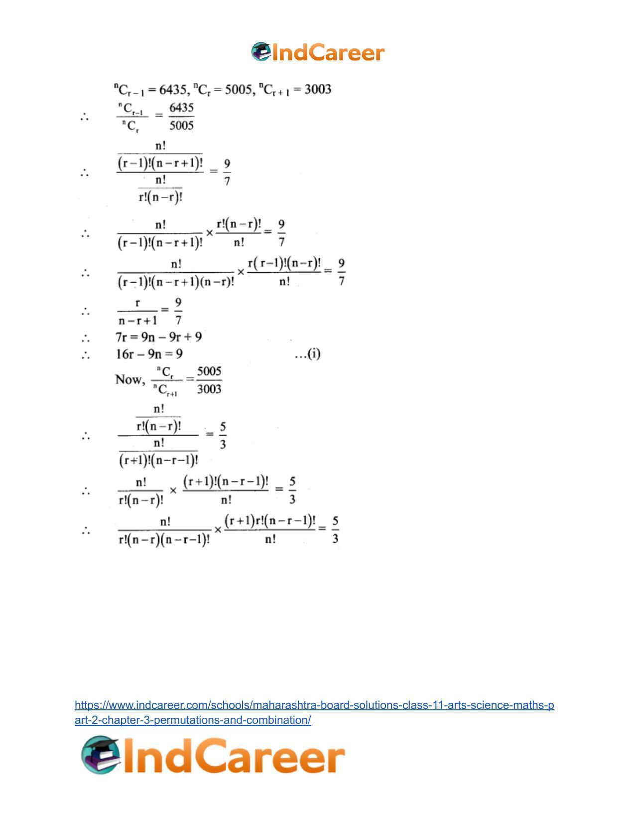 Maharashtra Board Solutions Class 11-Arts & Science Maths (Part 2): Chapter 3- Permutations and Combination - Page 72