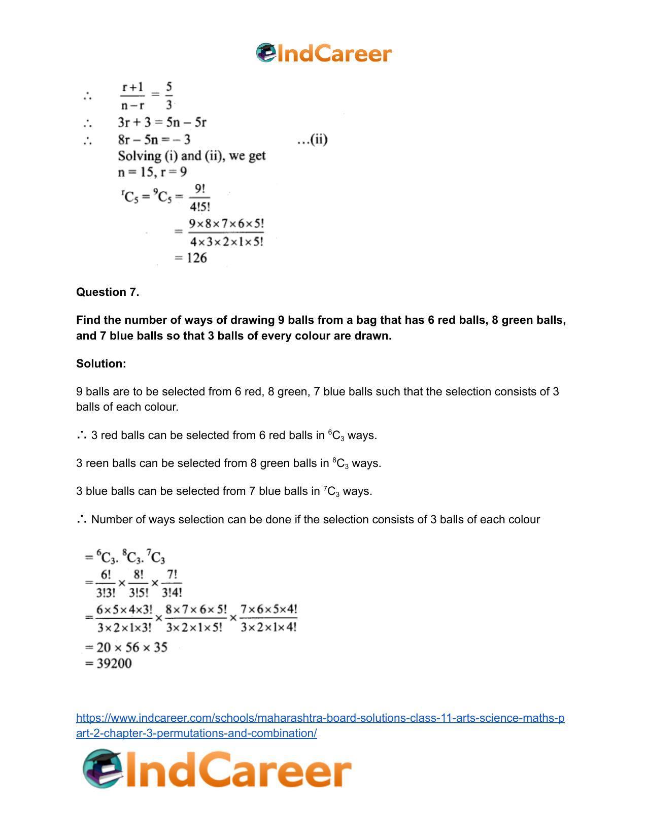 Maharashtra Board Solutions Class 11-Arts & Science Maths (Part 2): Chapter 3- Permutations and Combination - Page 73