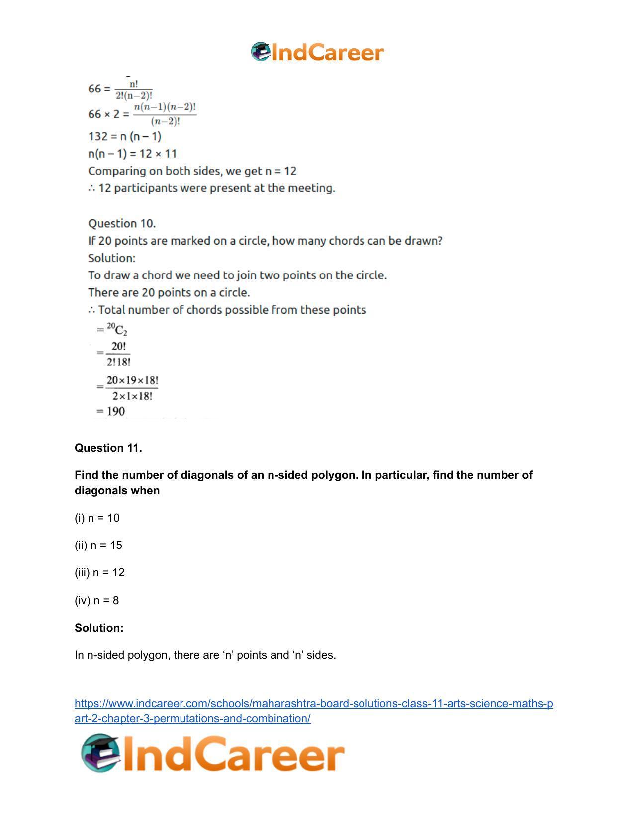 Maharashtra Board Solutions Class 11-Arts & Science Maths (Part 2): Chapter 3- Permutations and Combination - Page 75