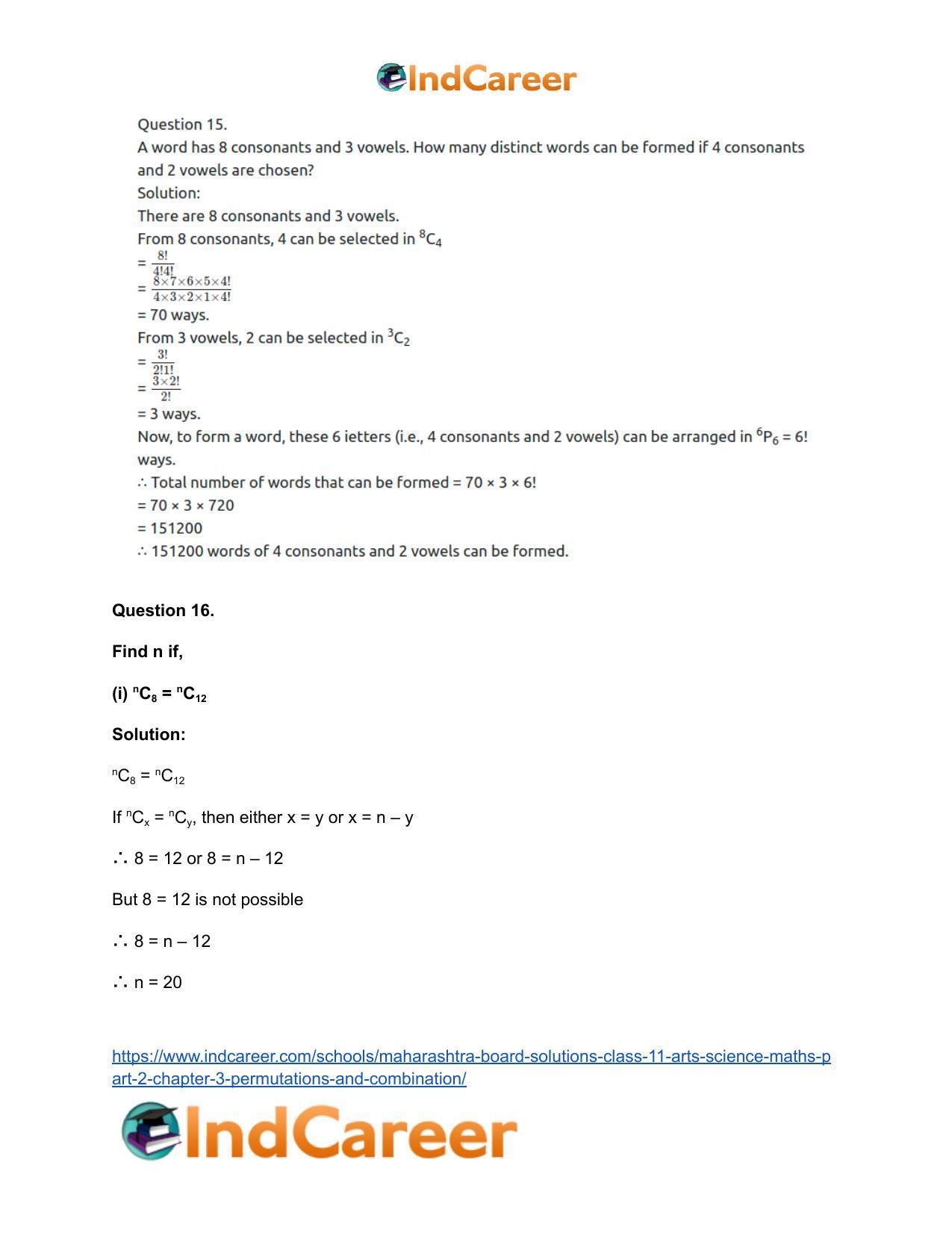 Maharashtra Board Solutions Class 11-Arts & Science Maths (Part 2): Chapter 3- Permutations and Combination - Page 79