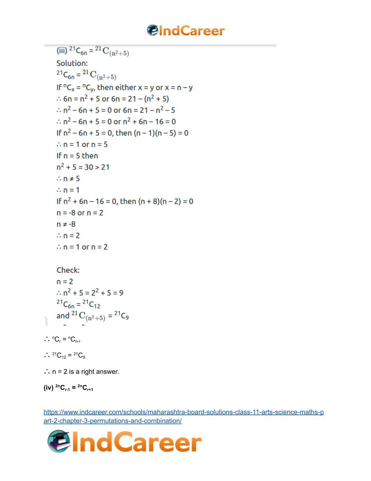 Maharashtra Board Solutions Class 11-Arts & Science Maths (Part 2): Chapter 3- Permutations and Combination - Page 81