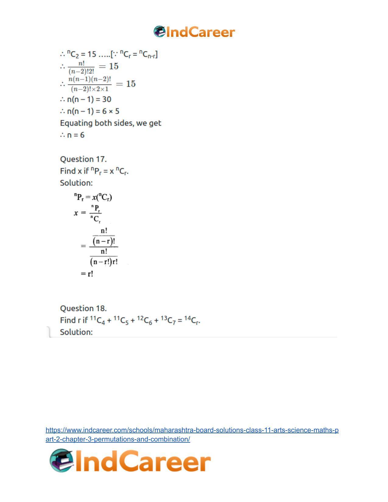 Maharashtra Board Solutions Class 11-Arts & Science Maths (Part 2): Chapter 3- Permutations and Combination - Page 83