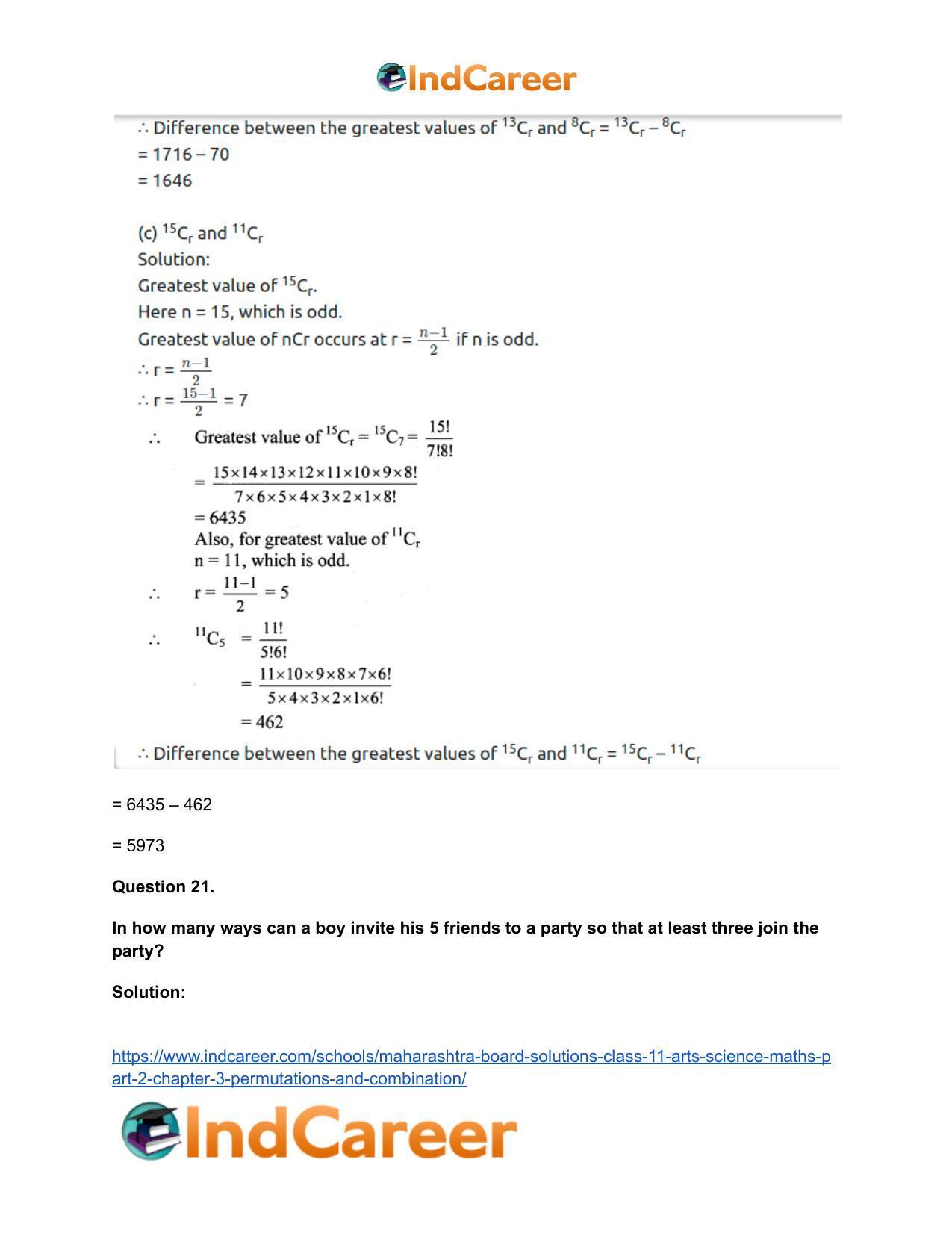 Maharashtra Board Solutions Class 11-Arts & Science Maths (Part 2): Chapter 3- Permutations and Combination - Page 87