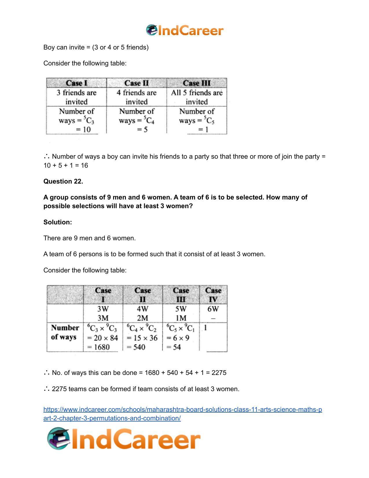 Maharashtra Board Solutions Class 11-Arts & Science Maths (Part 2): Chapter 3- Permutations and Combination - Page 88