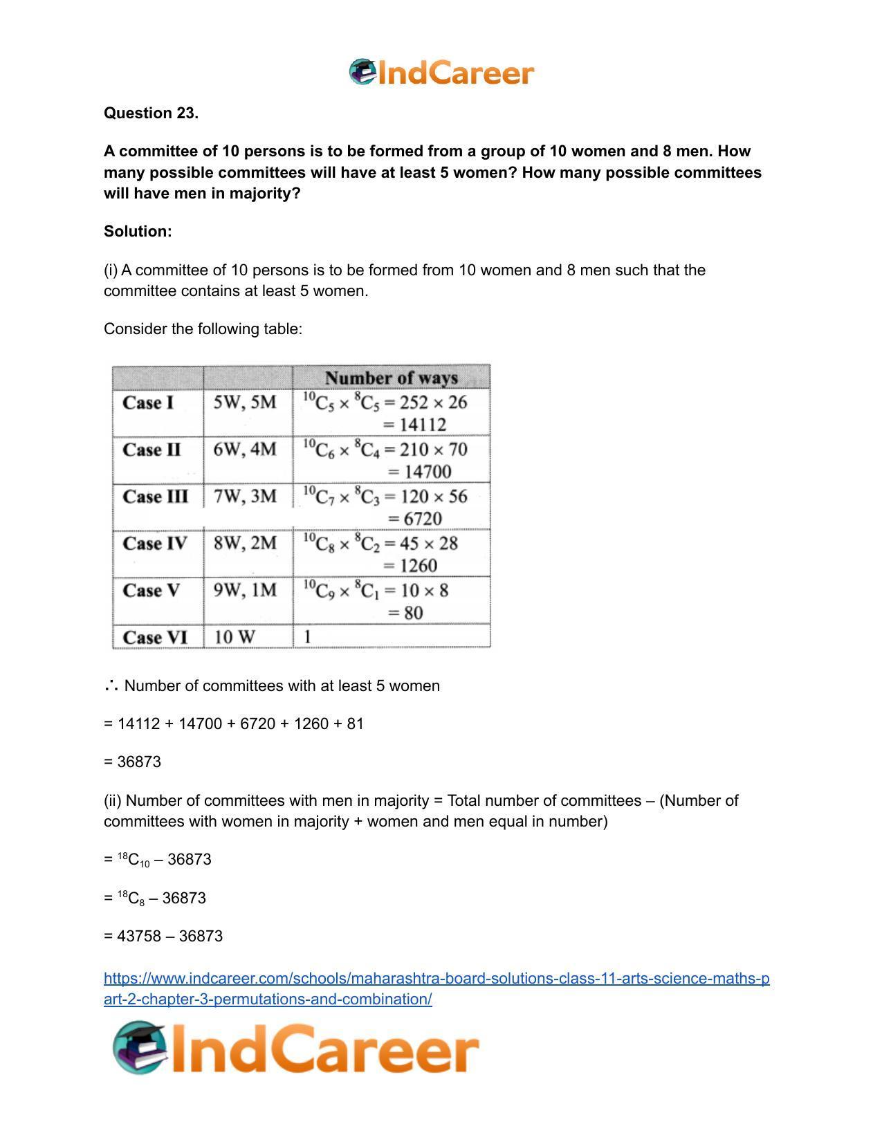 Maharashtra Board Solutions Class 11-Arts & Science Maths (Part 2): Chapter 3- Permutations and Combination - Page 89