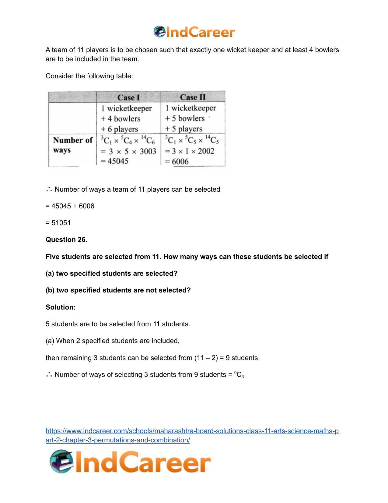 Maharashtra Board Solutions Class 11-Arts & Science Maths (Part 2): Chapter 3- Permutations and Combination - Page 91