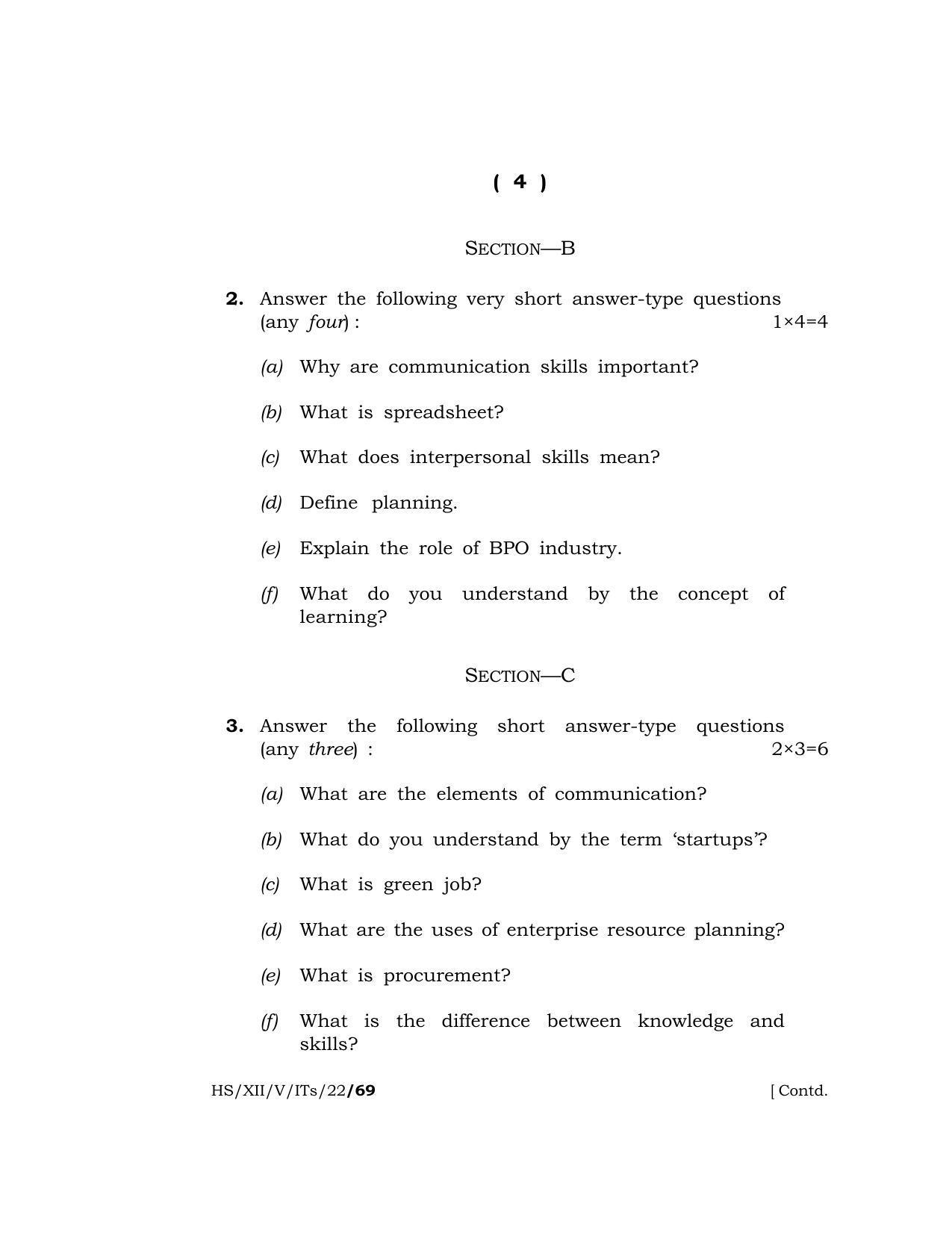 Meghalaya Board (MBOSE) Class 12 IT/ITES (HS_XII_A. Sc. Com_ITs_22) 2022 Question Paper - Page 4