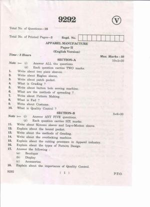 AP Inter 2nd Year Apparel Manufacture-II May-2019-Vocational Question Paper