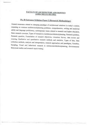 JMI Entrance Exam FACULTY OF ARCHITECTURE & EKISTICS Syllabus