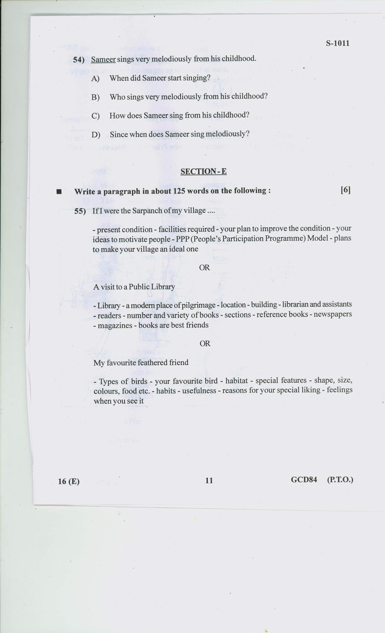 Gujarat Board Class 10th ENGLISH SL 2020 Question Paper - Page 11