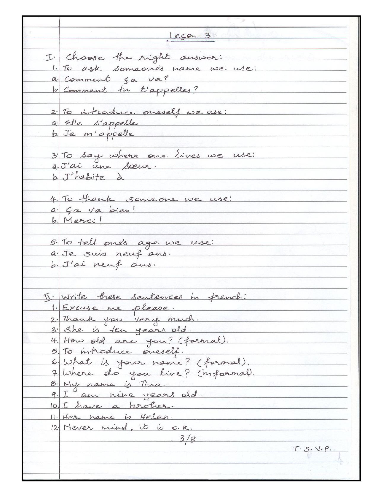 Worksheet for Class 4 French Assignment 8 - Page 3