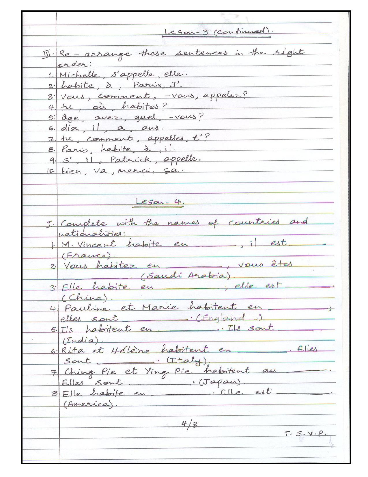 Worksheet for Class 4 French Assignment 8 - Page 4
